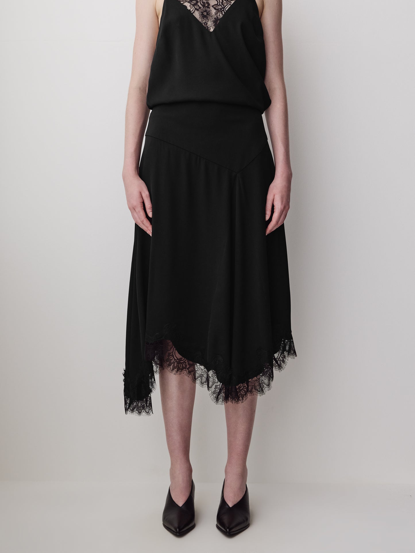 Woven Asymmetrical Lace Skirt in Viscose