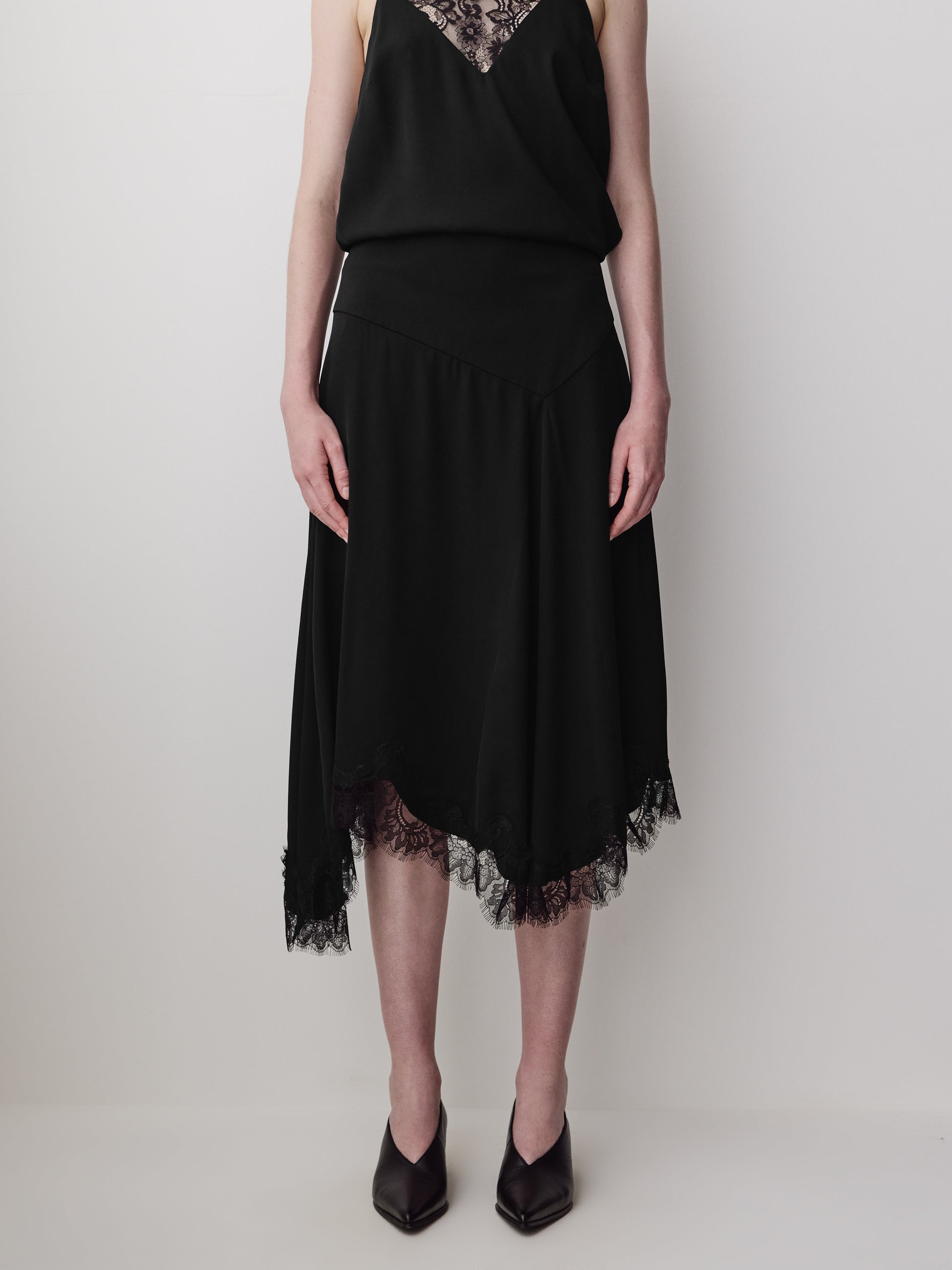 Woven Asymmetrical Lace Skirt in Viscose