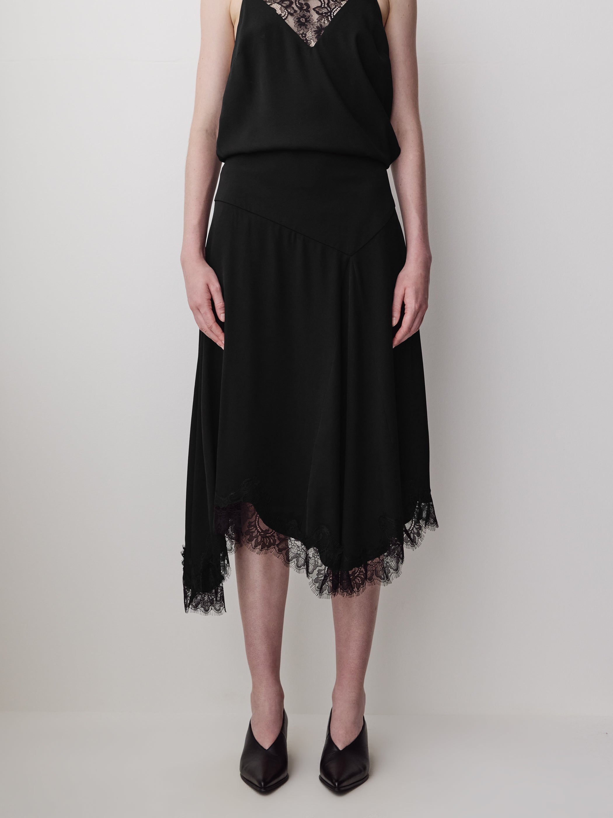 Woven Asymmetrical Lace Skirt in Viscose