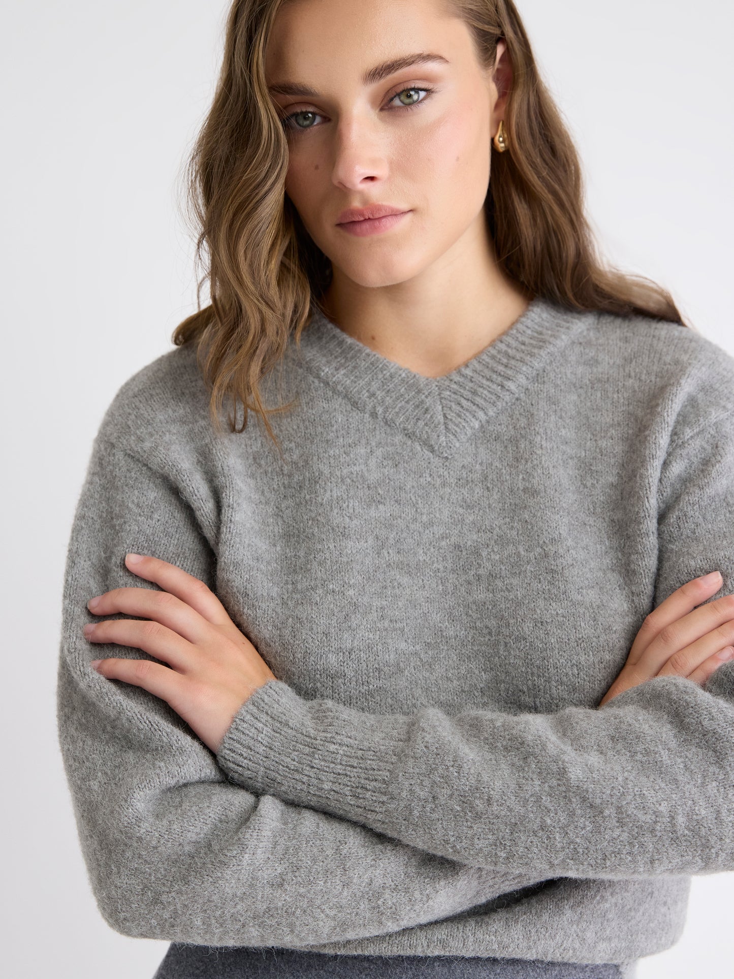 Pull à Manches Longues et Col V en Mélange d'Alpaga