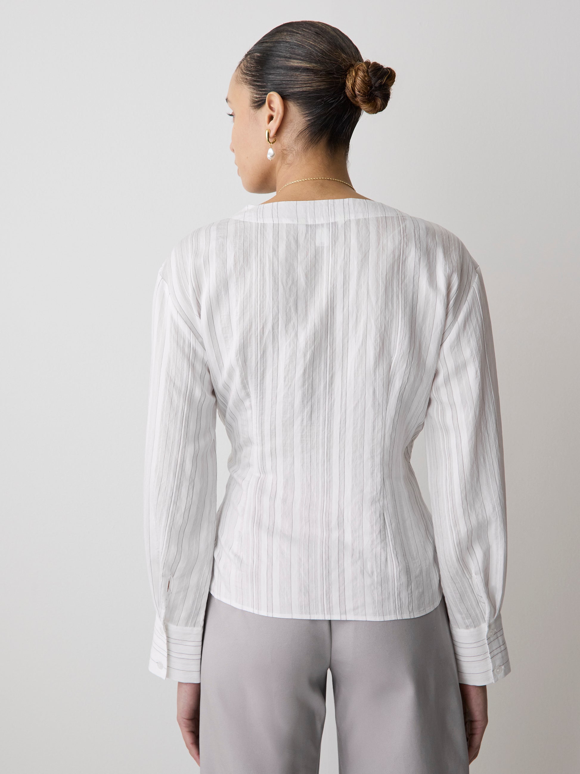 Woven Long Sleeve Wrap Blouse