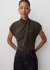 Extended-Sleeve Top with Crossover Draped Mock Neckline