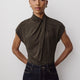 Extended-Sleeve Top with Crossover Draped Mock Neckline