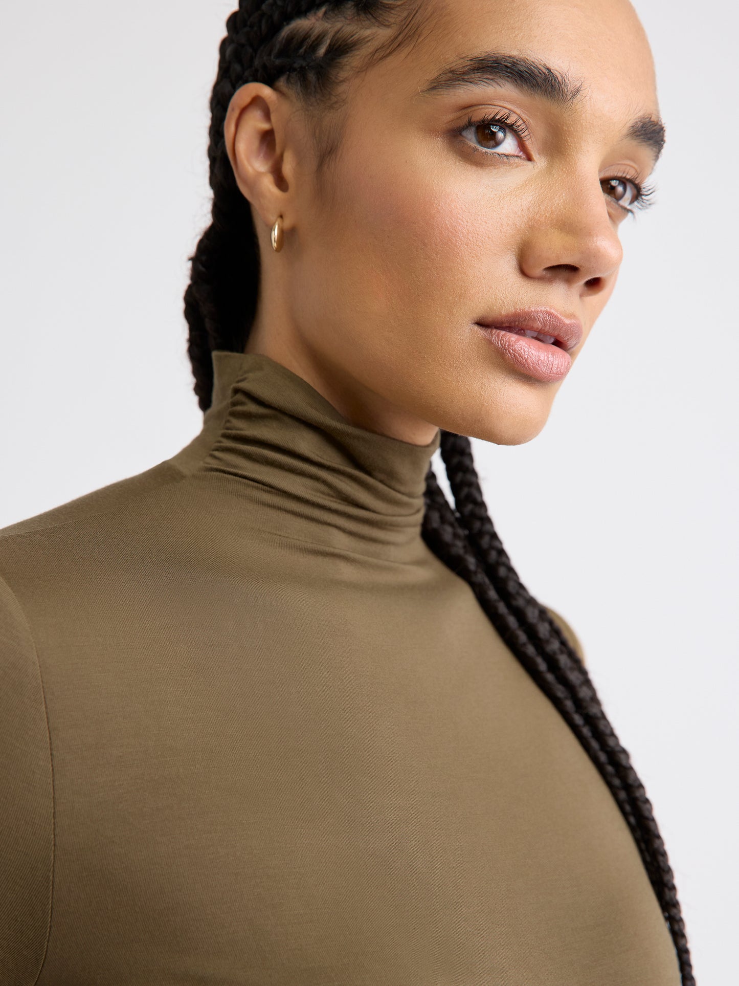 Fitted Long-Sleeve Mock-Neck Tee