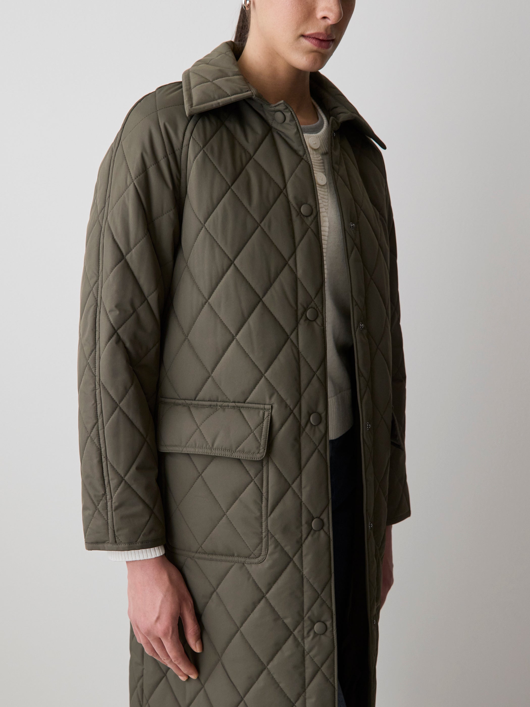 Manteau Trench Matelassé à Col Chemisier