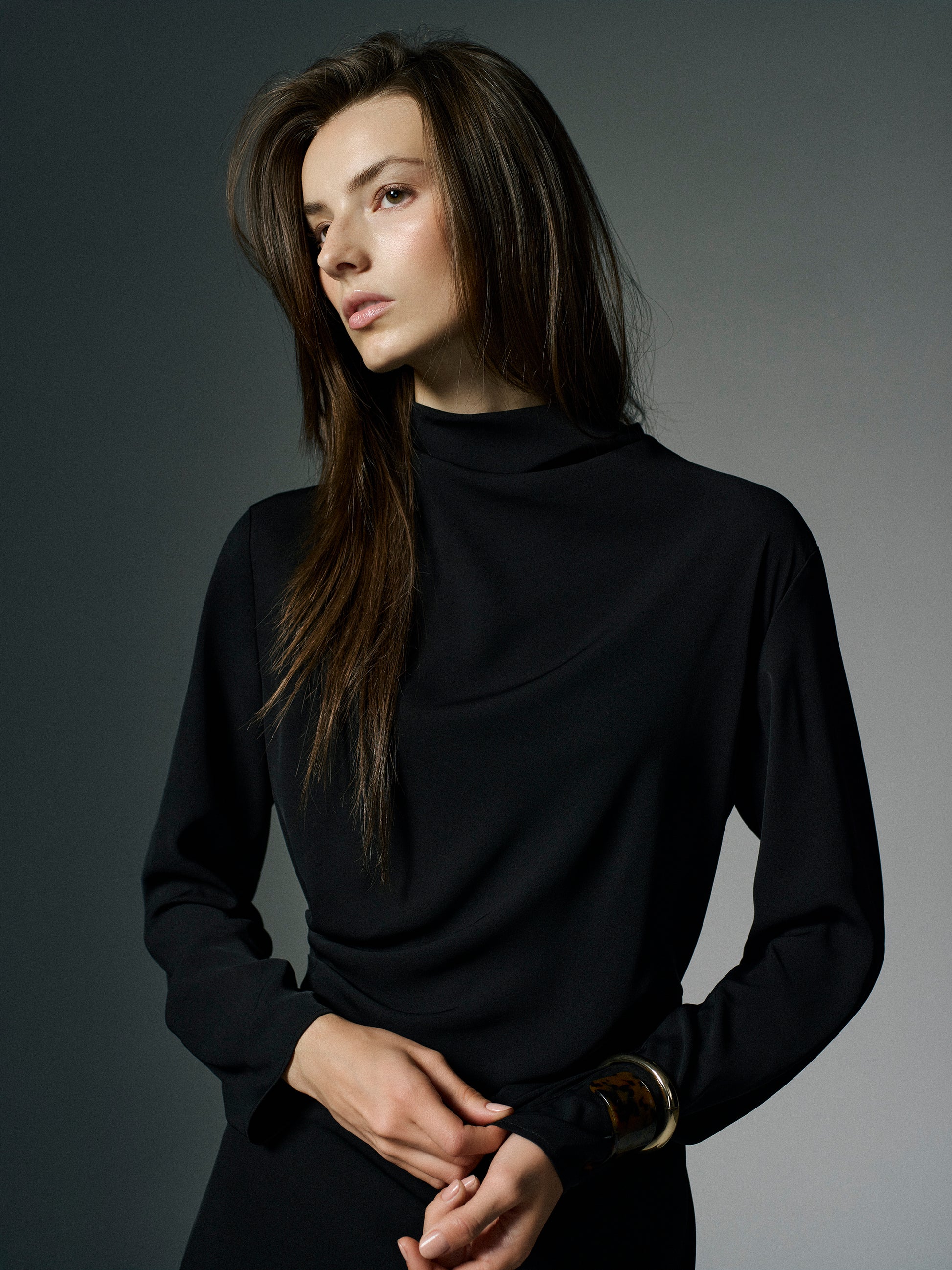 Woven Luxe Crepe Mock Neck Midi Dress