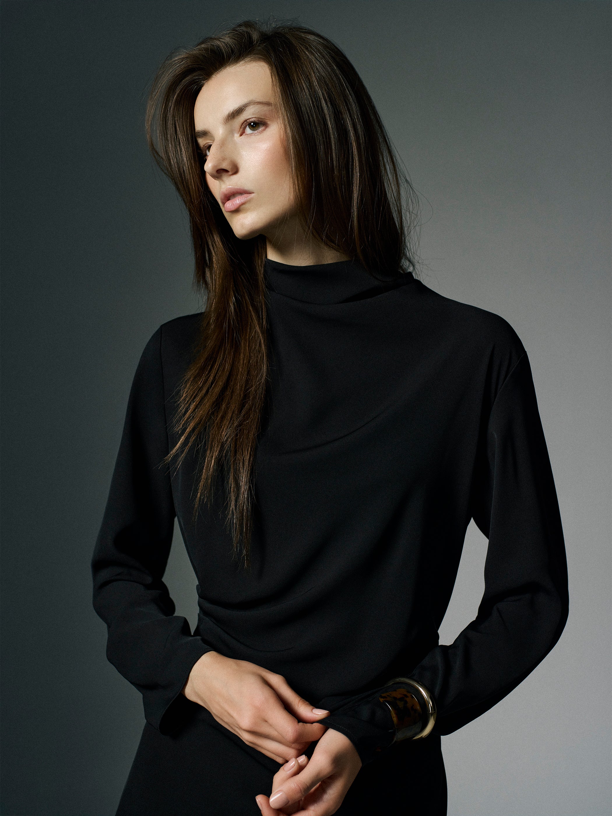 Woven Luxe Crepe Mock Neck Midi Dress