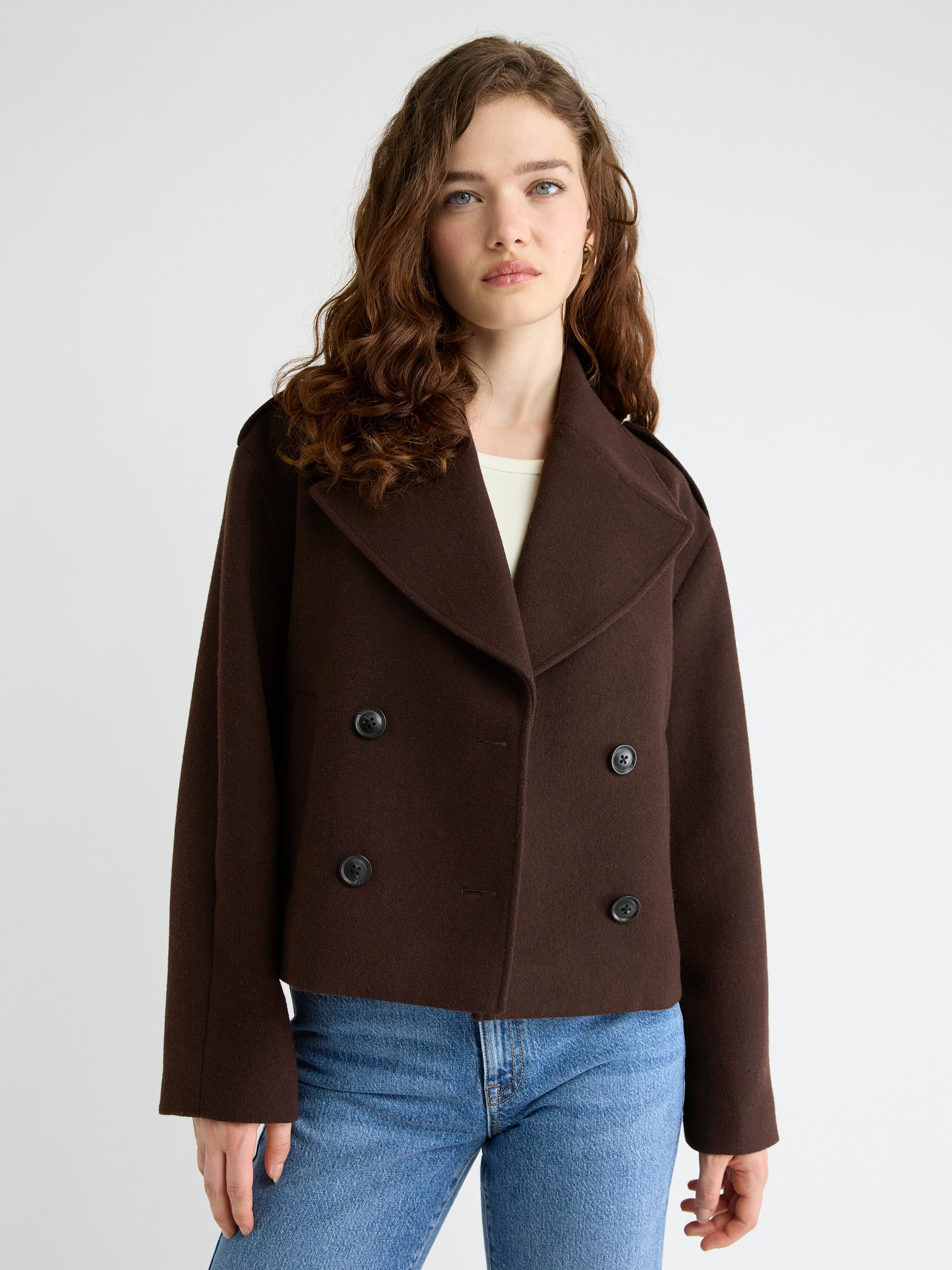 Manteau à Boutonnage Double en Mélange de Laine