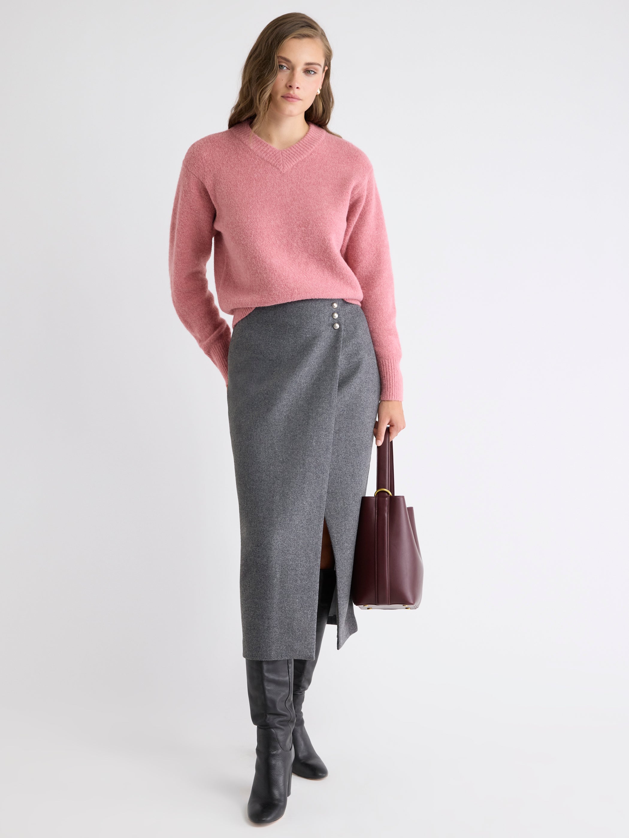 Pull à Manches Longues et Col V en Mélange d'Alpaga