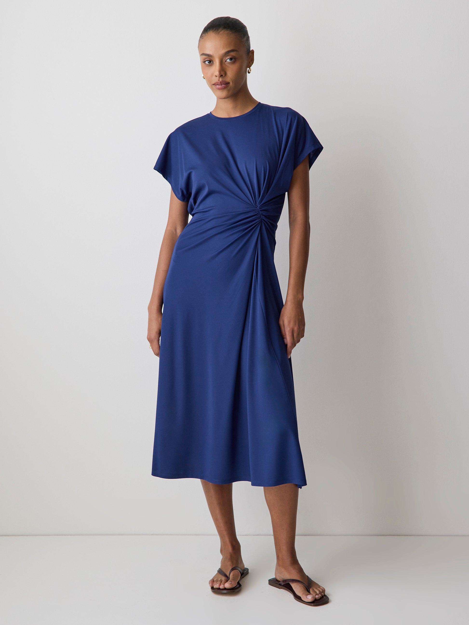 Knit V-Neck Dollman Midi Dress with Silk Blend