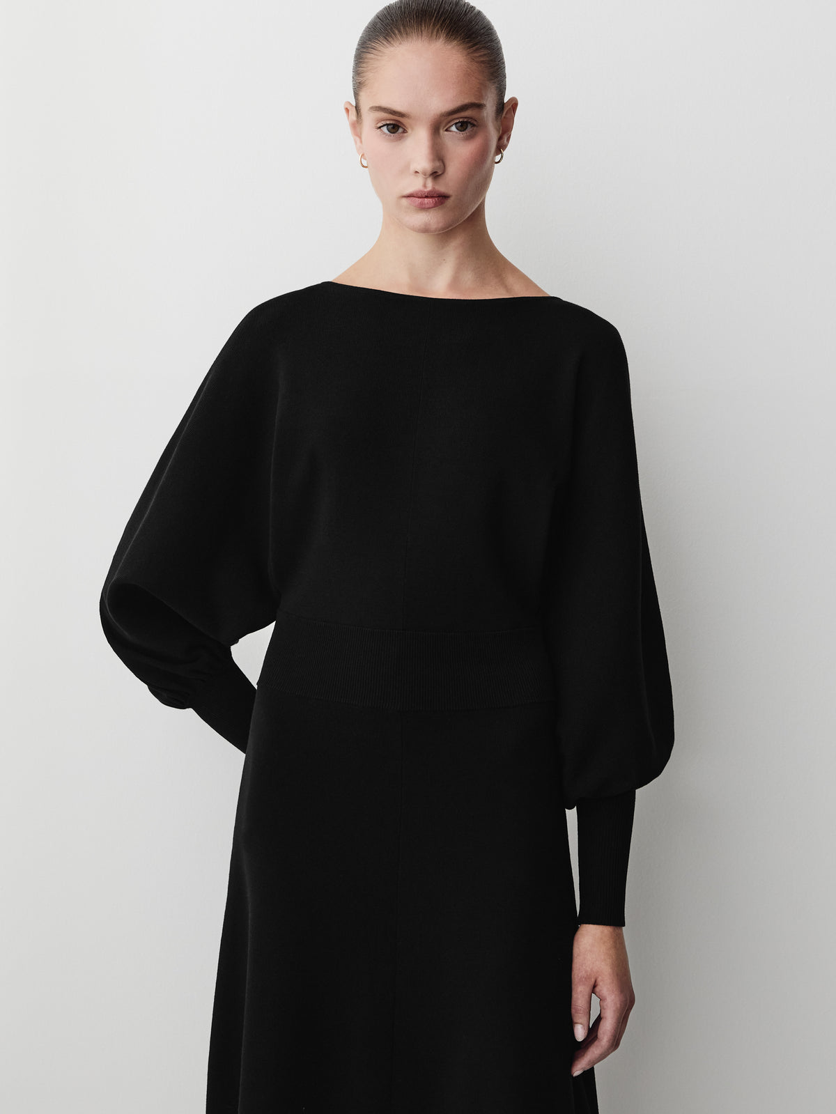 Knit Batwing Sleeve Flare Midi Dress