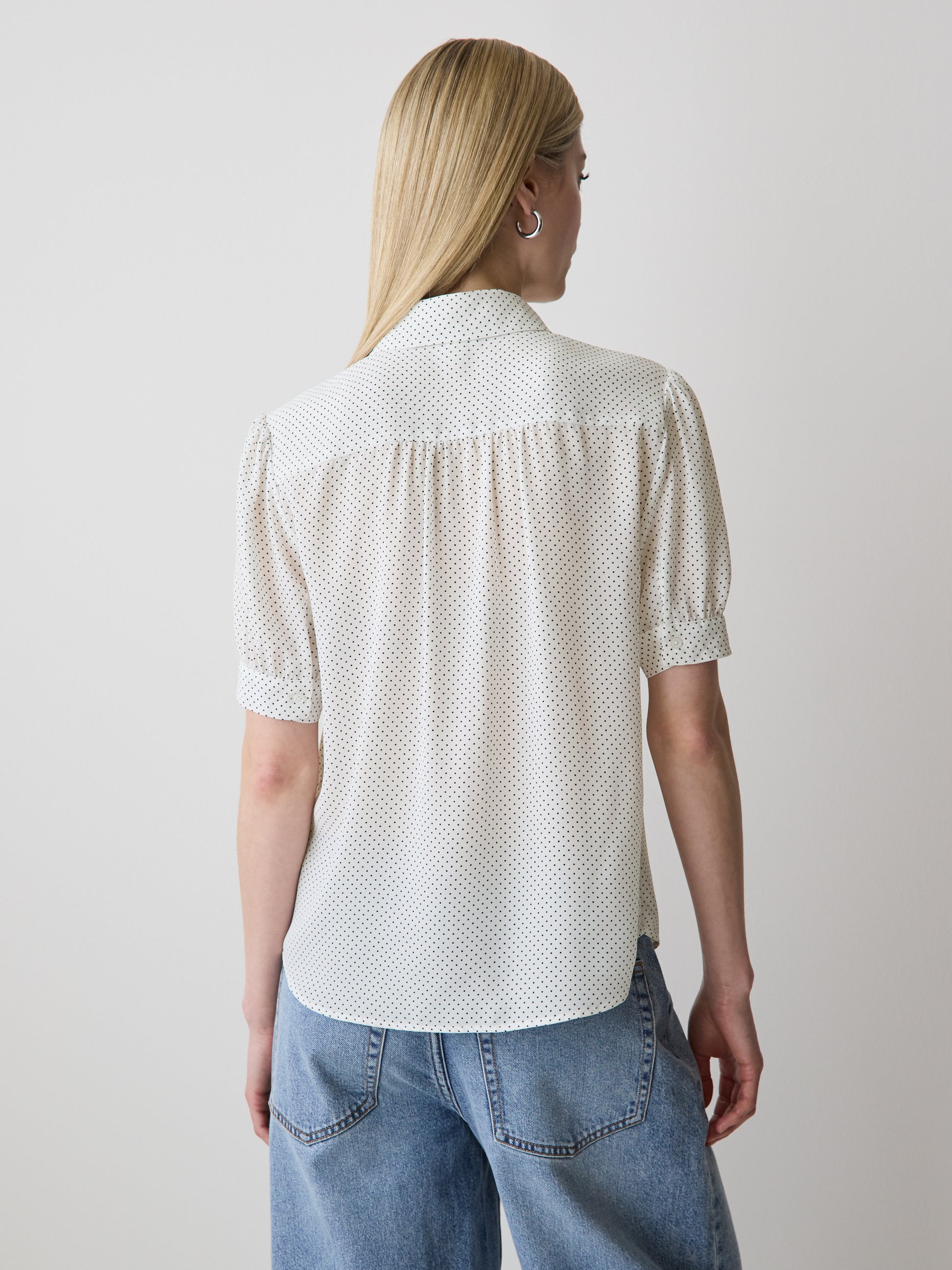 Silky Crepe Short-Sleeve Buttoned-Down Blouse