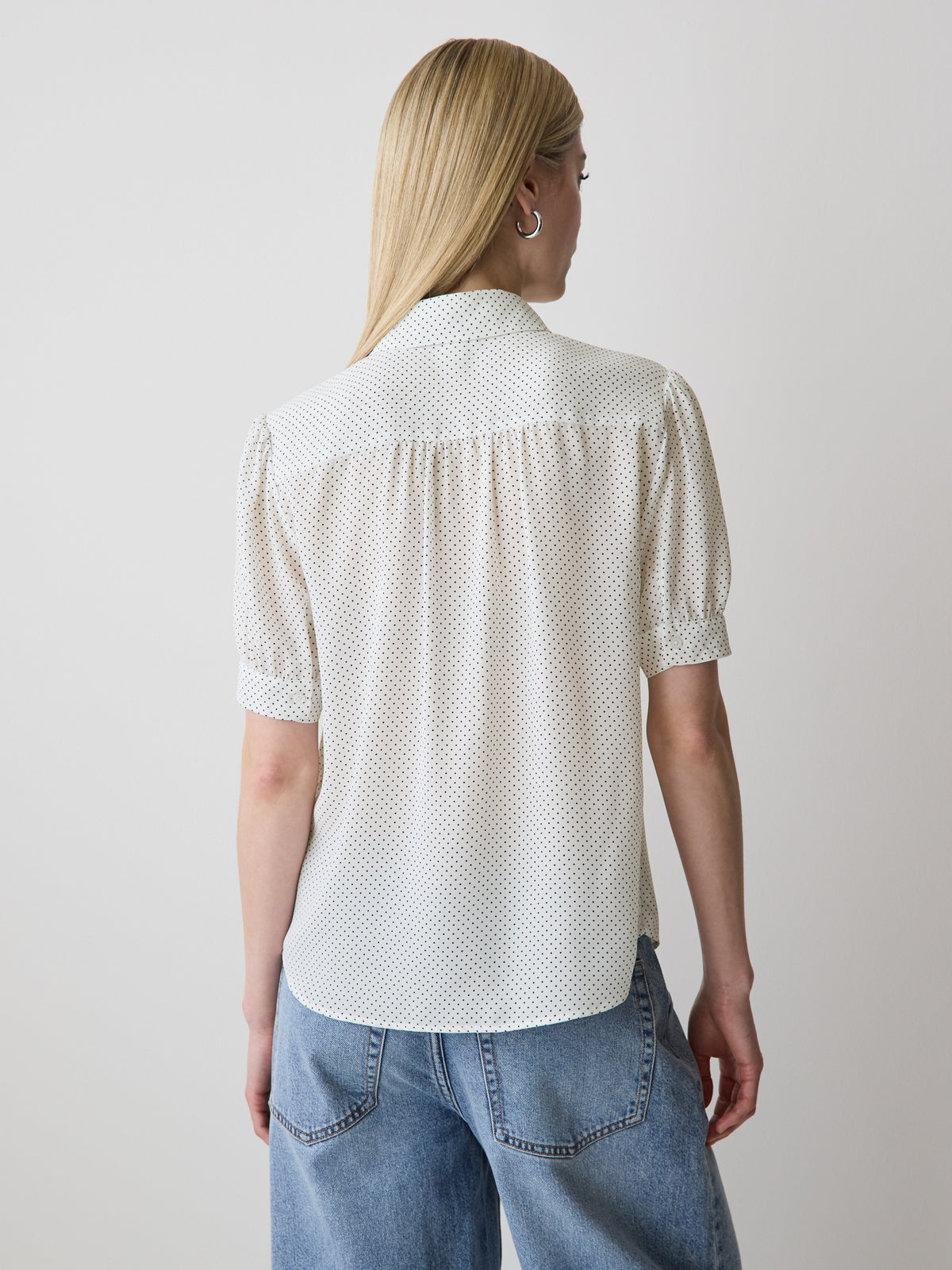 Silky Crepe Short-Sleeve Buttoned-Down Blouse