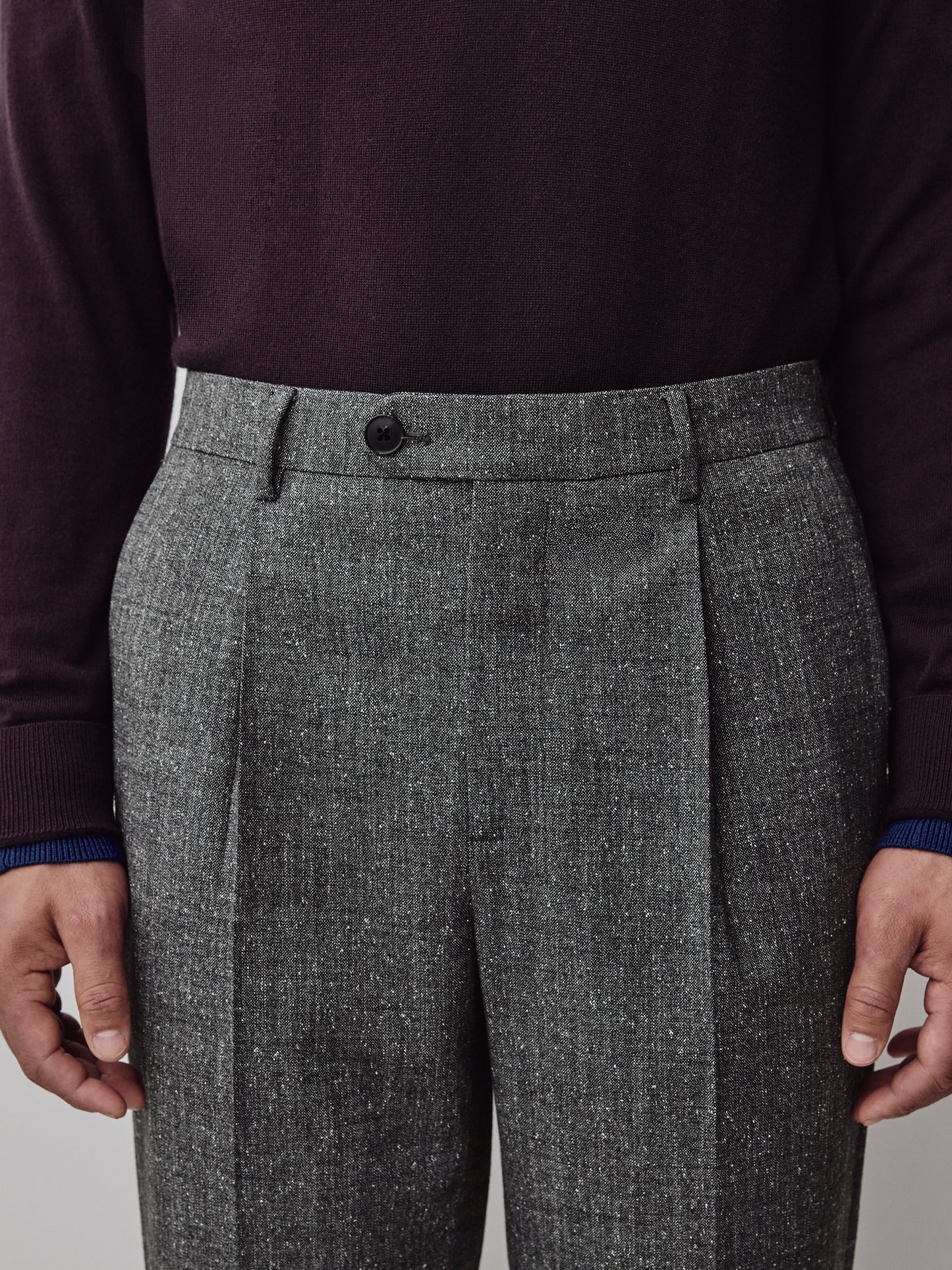 Tapered Pleated Tweed City Pants