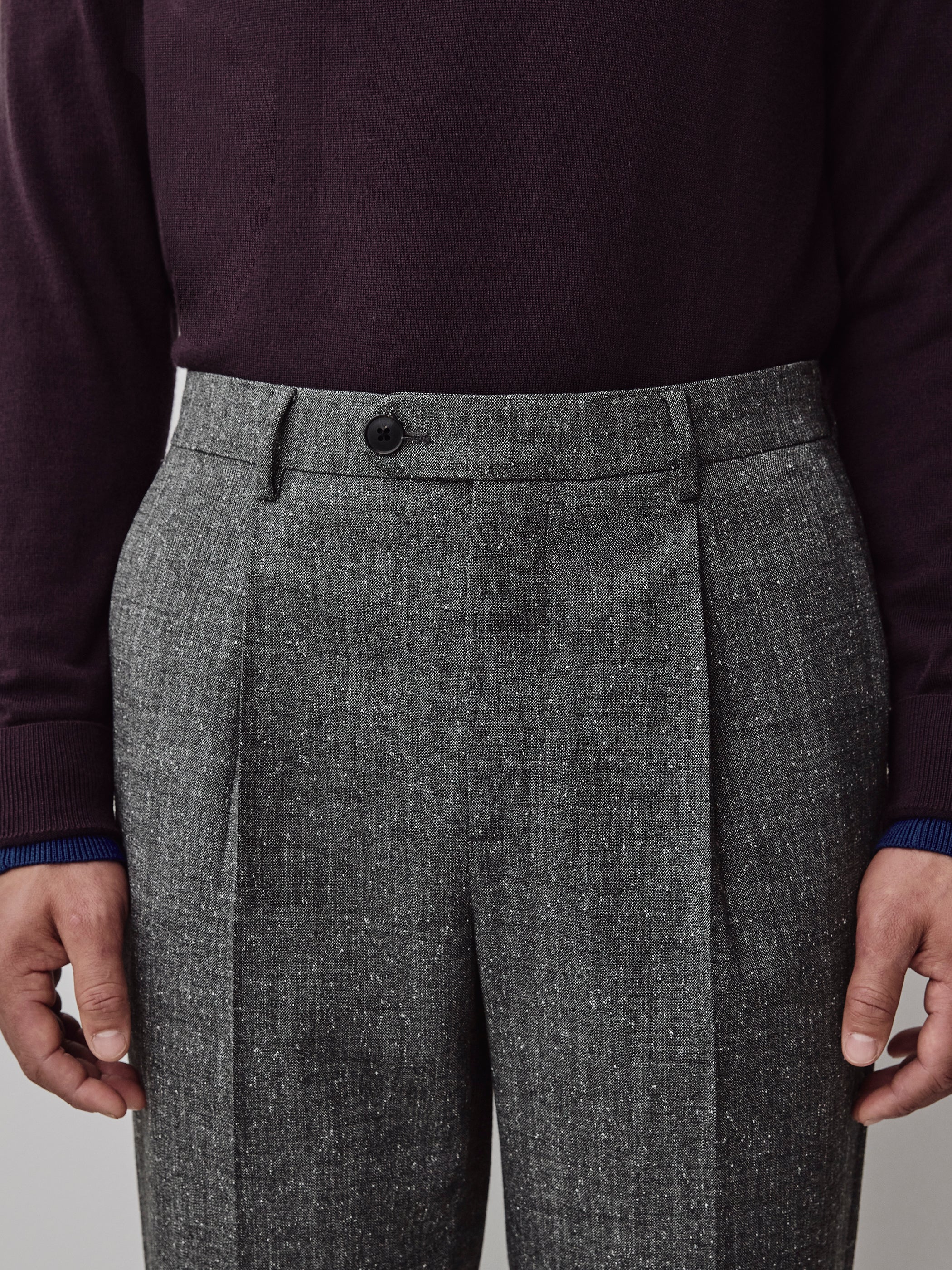 Tapered Pleated Tweed City Pants