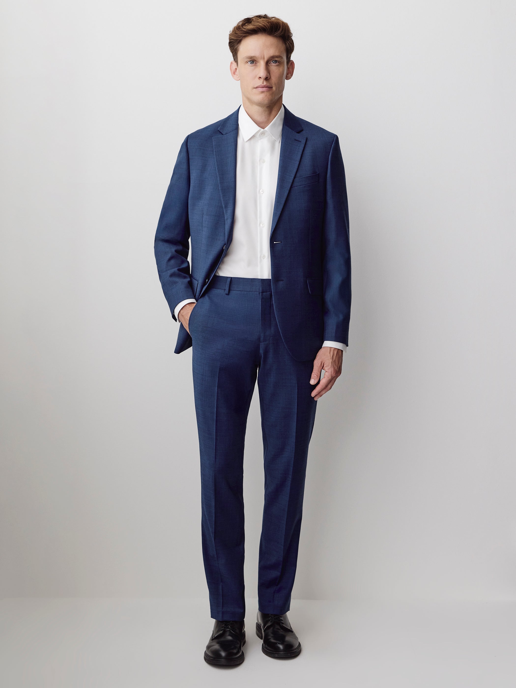Pantalon de Complet Bleu en Laine à Coupe Étroite
