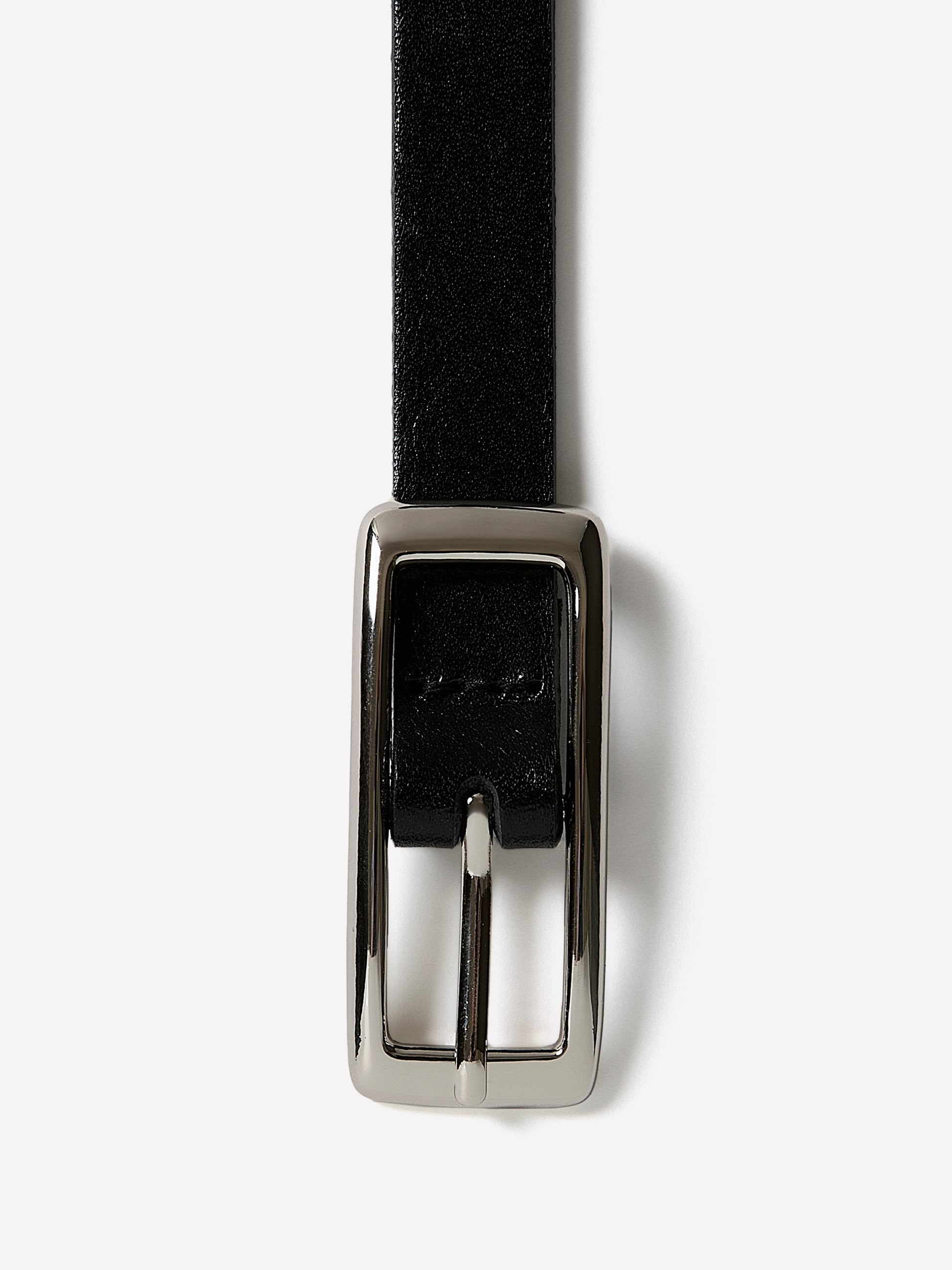 Leather Slim Belt With Square Buckle
