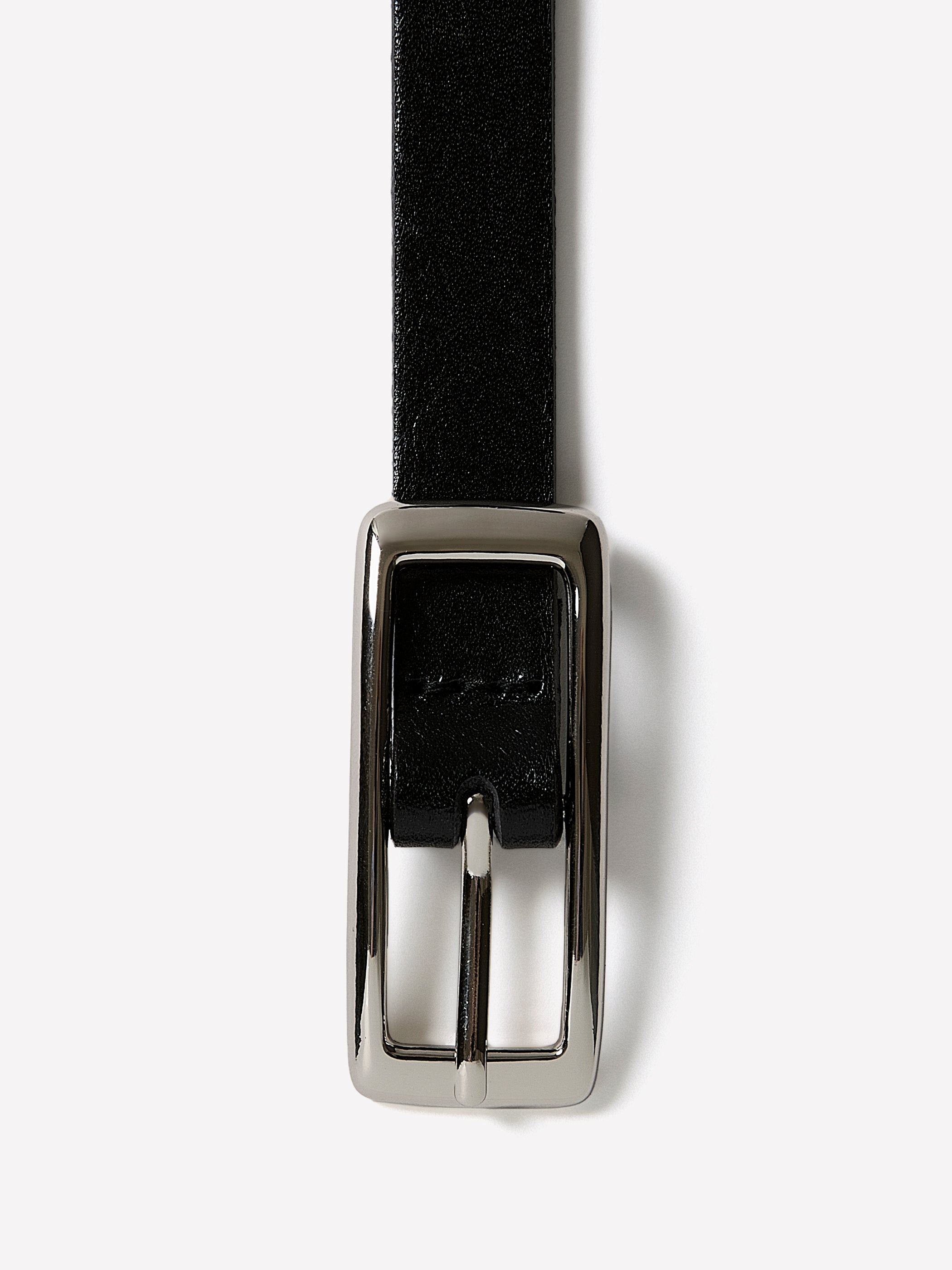 Leather Slim Belt With Square Buckle