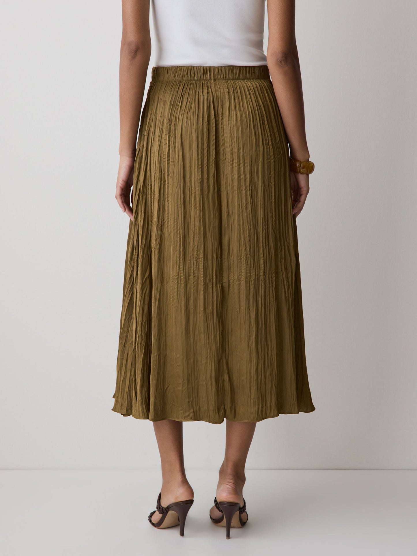 Satin High-Waisted Flare Midi Skirt