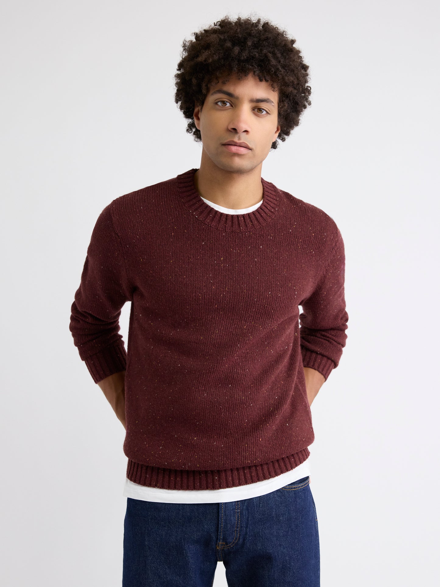 Long-Sleeve Crew-Neck Sweater with Neps