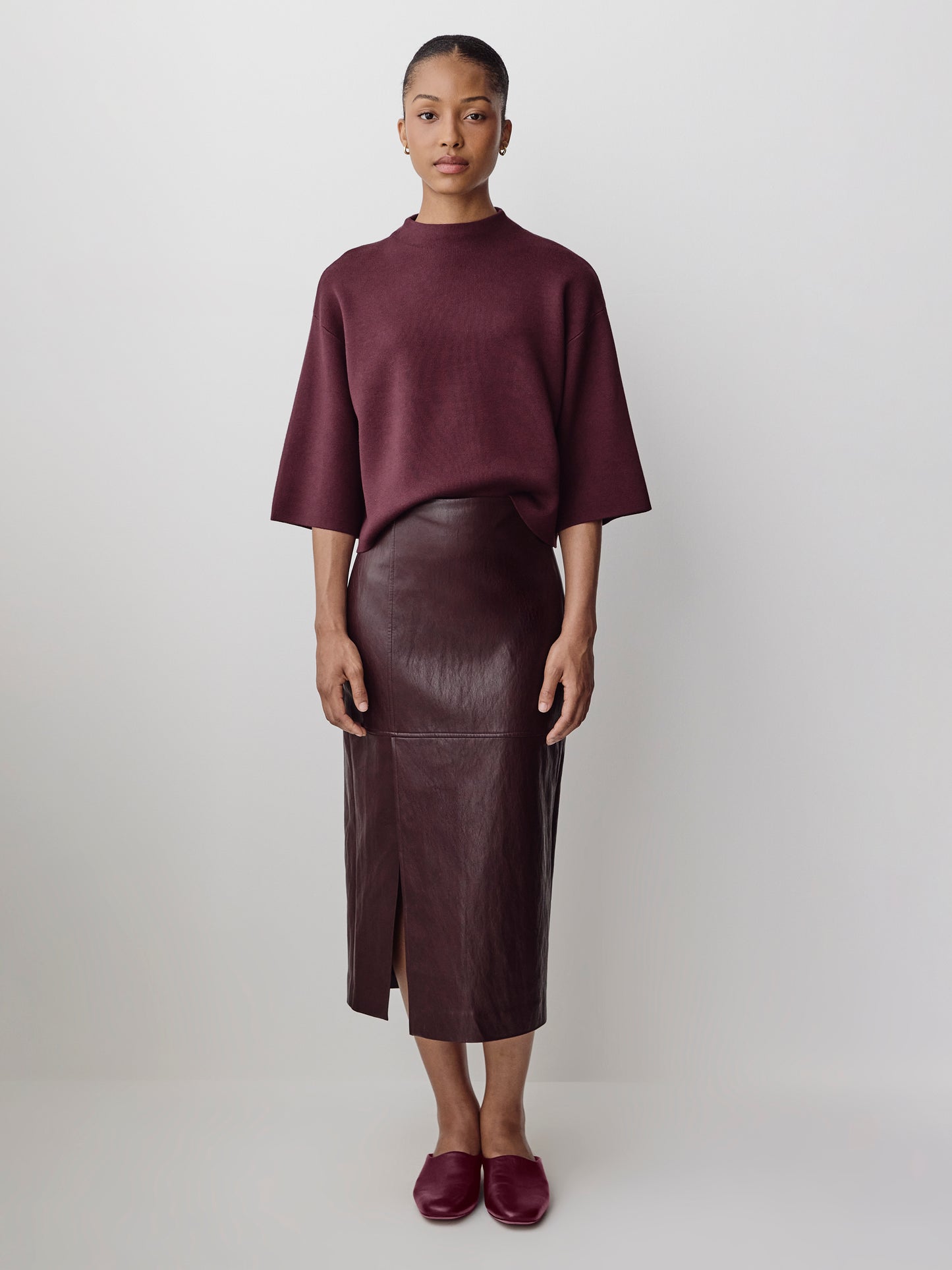 Mock-Neck Sweater with Bell Elbow Sleeves