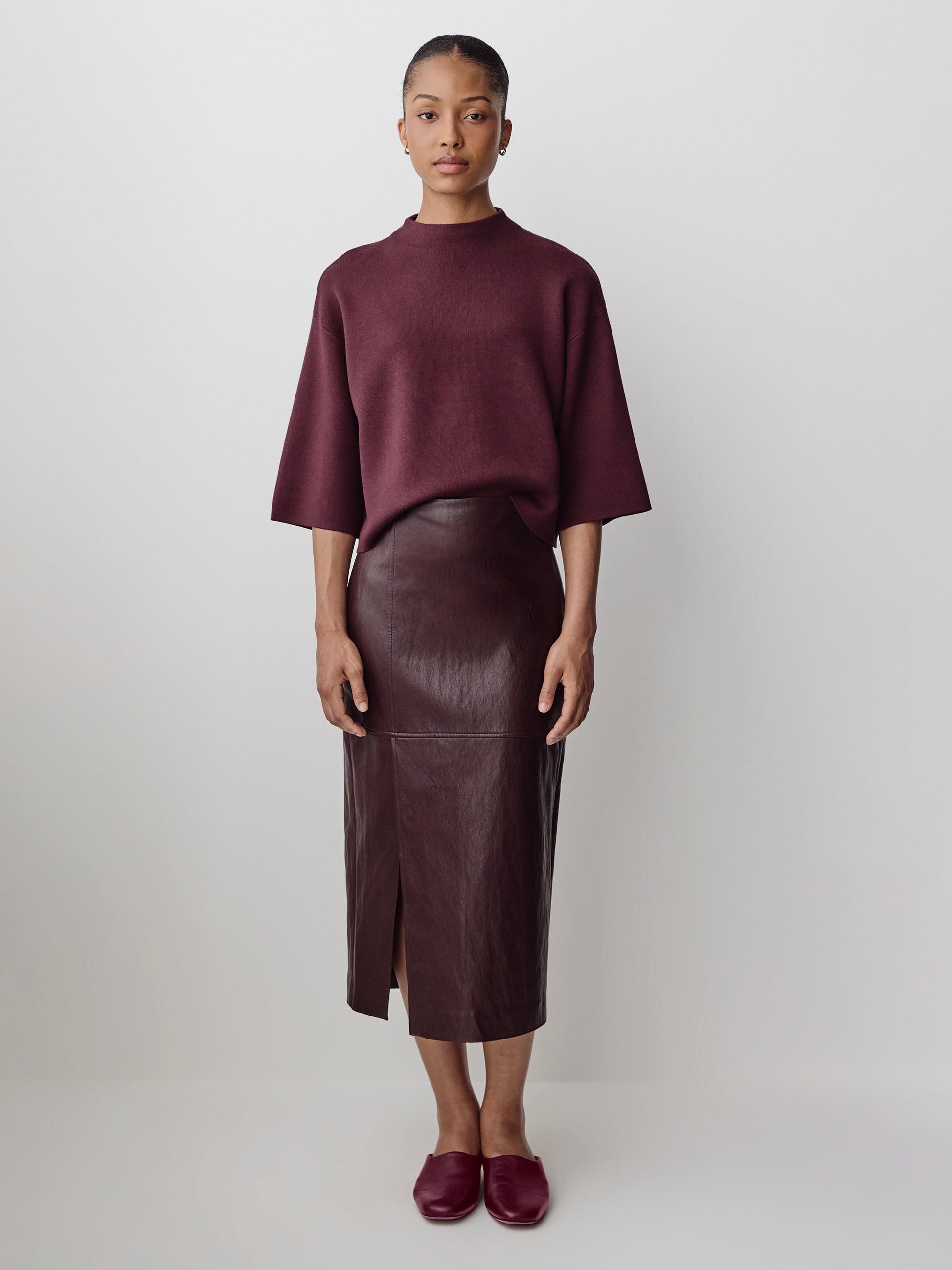 Mock-Neck Sweater with Bell Elbow Sleeves