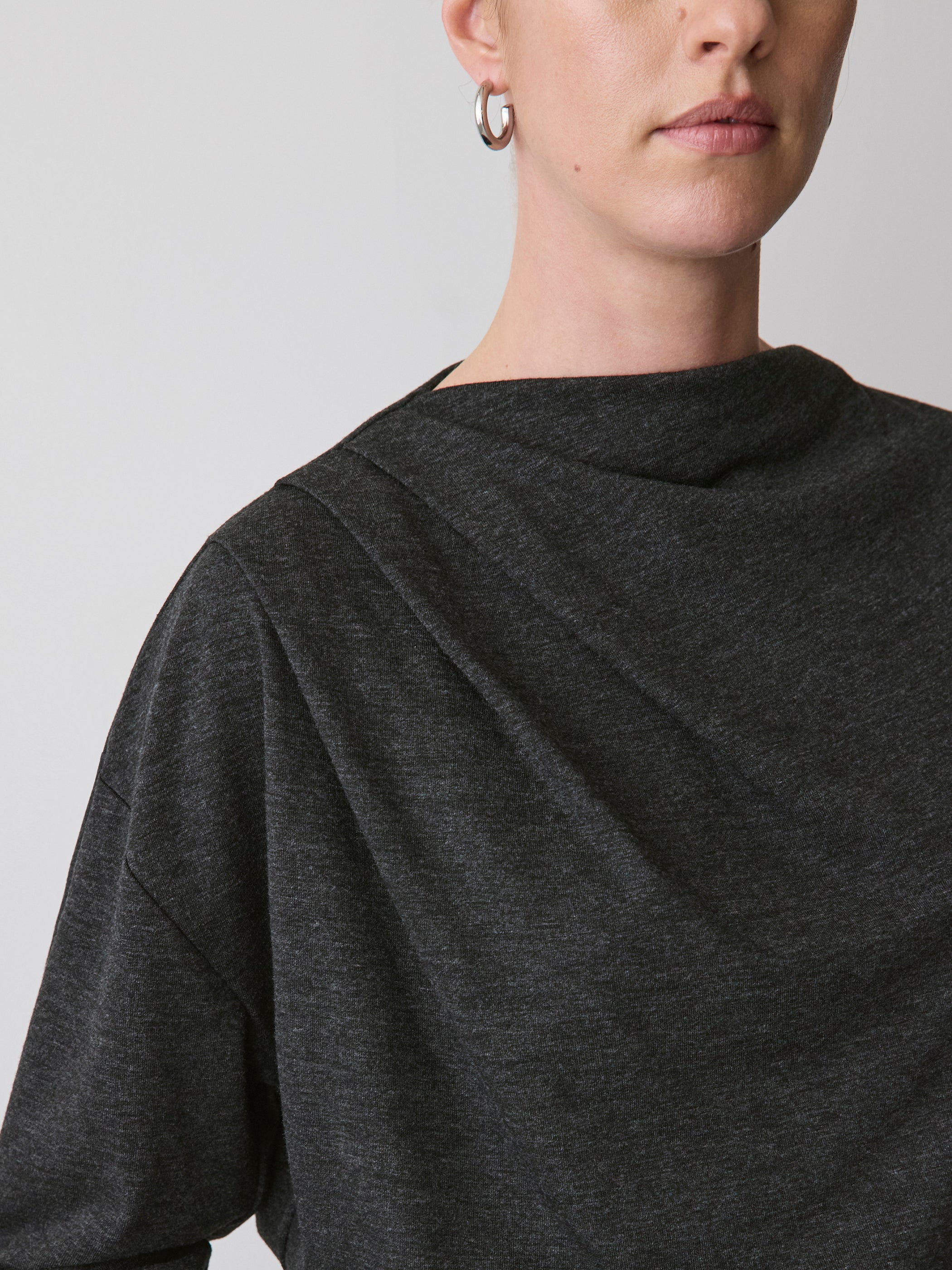 Haut à Manches Longues à Col Rond Drapé