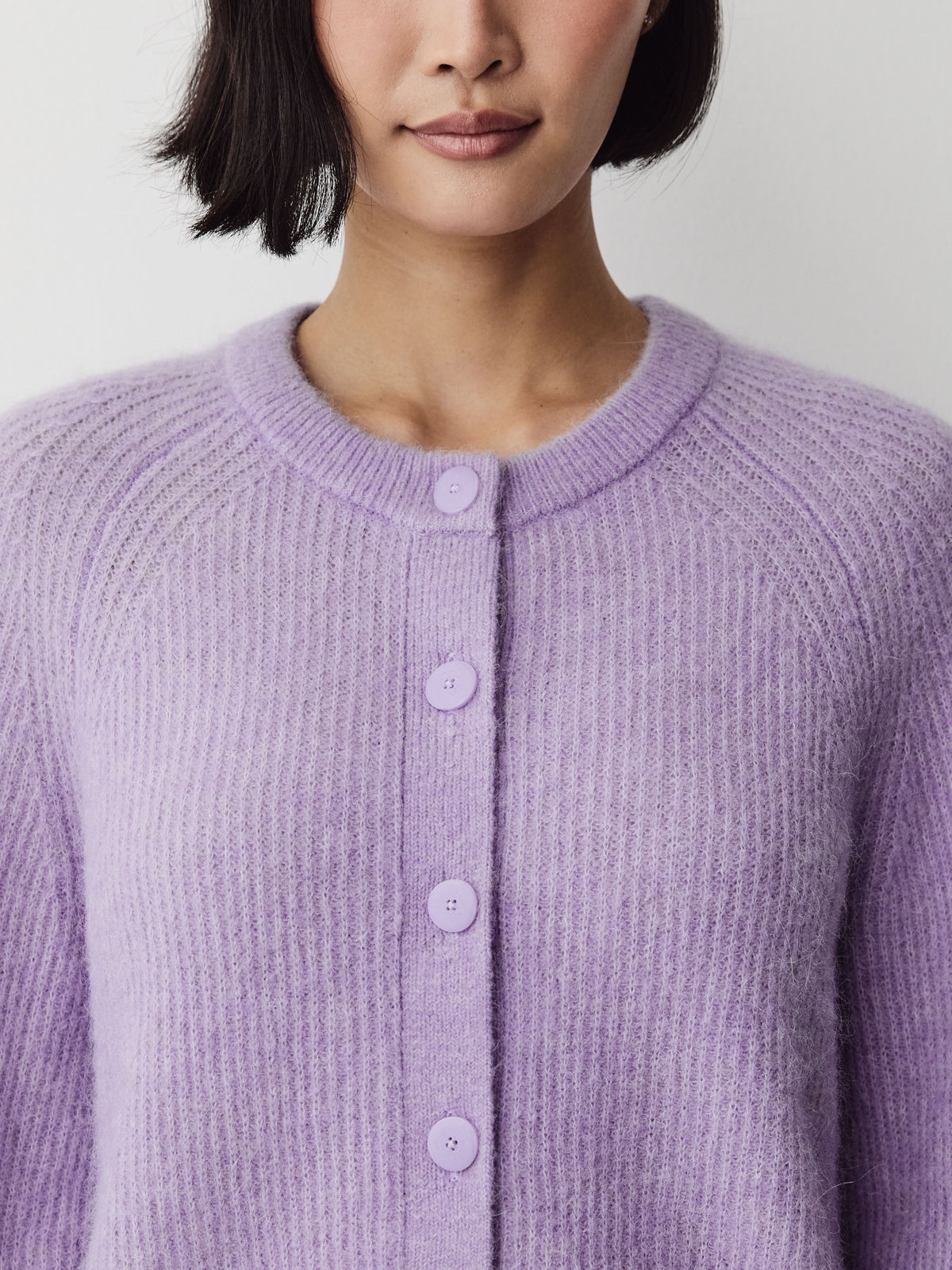 Wool-Blend Long-Sleeve Crew-Neck Cardigan