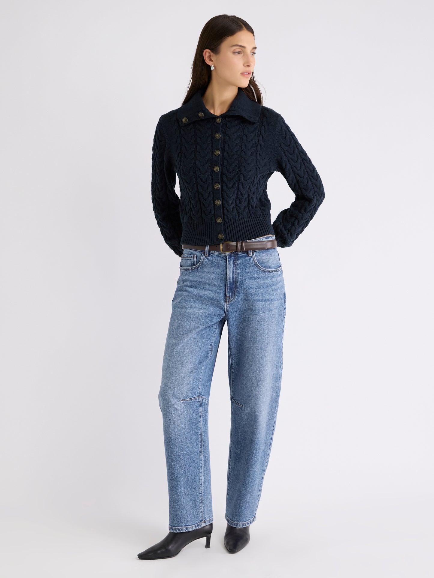 Long-Sleeve Collared Cardigan