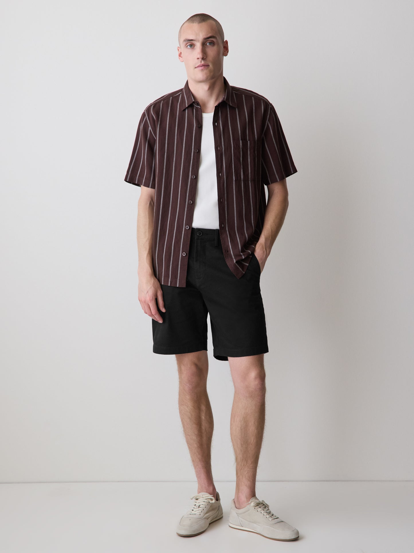 Mens Woven Regular Fit Linen Blend Stripe Shirt