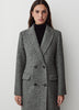 Woven Tweed Double-Breasted Long Coat with Tailored Collar