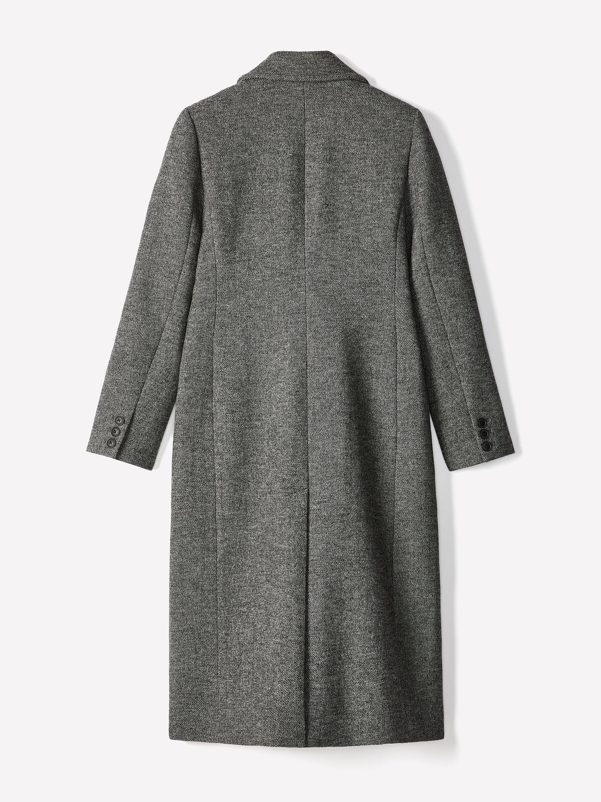 Woven Tweed Double-Breasted Long Coat with Tailored Collar