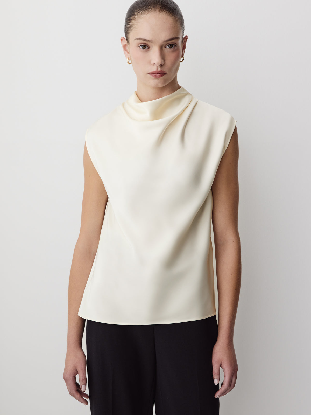 Satin Drapey Neck Extended Sleeve Blouse
