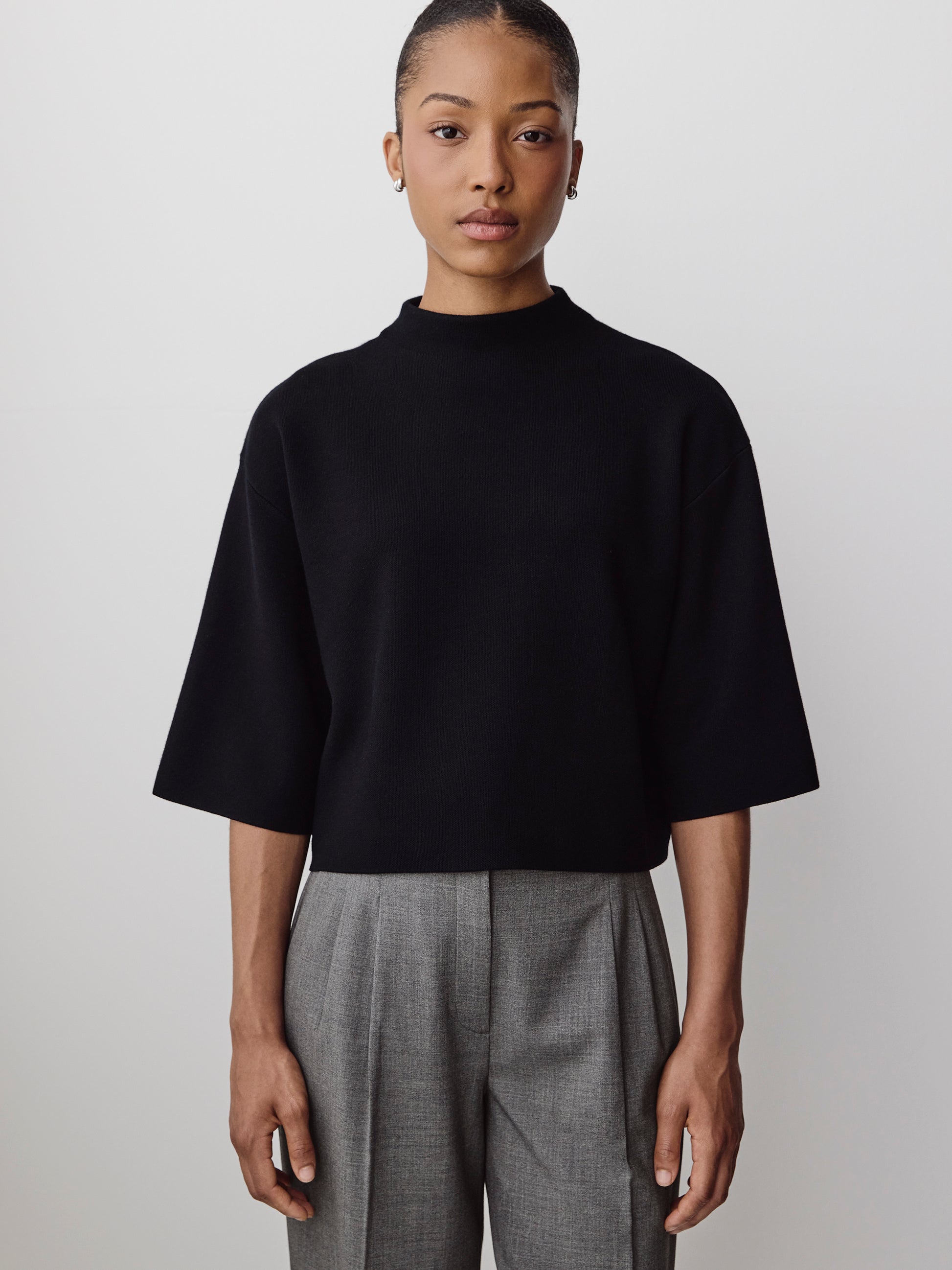 Mock-Neck Sweater with Bell Elbow Sleeves