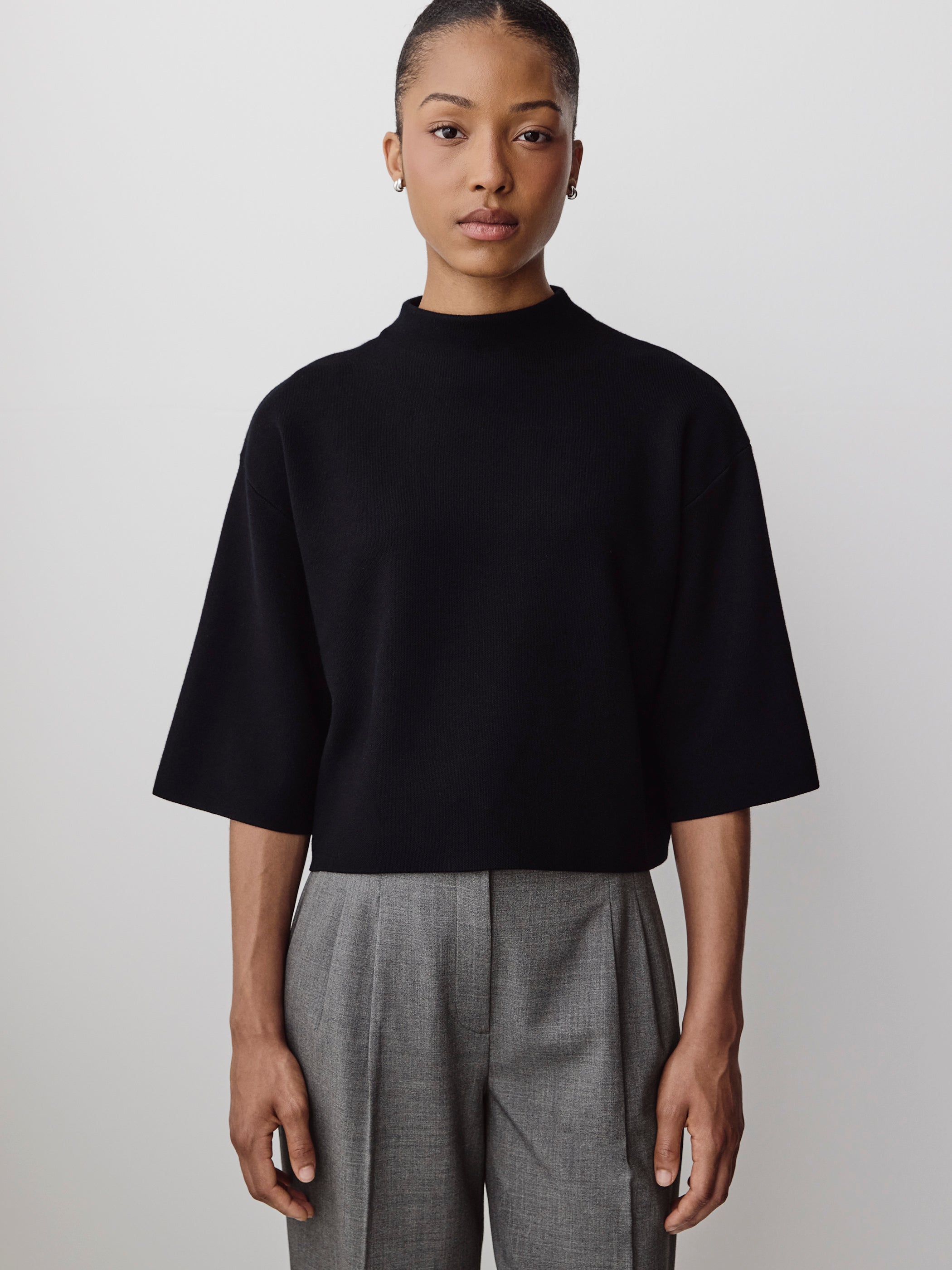 Mock-Neck Sweater with Bell Elbow Sleeves