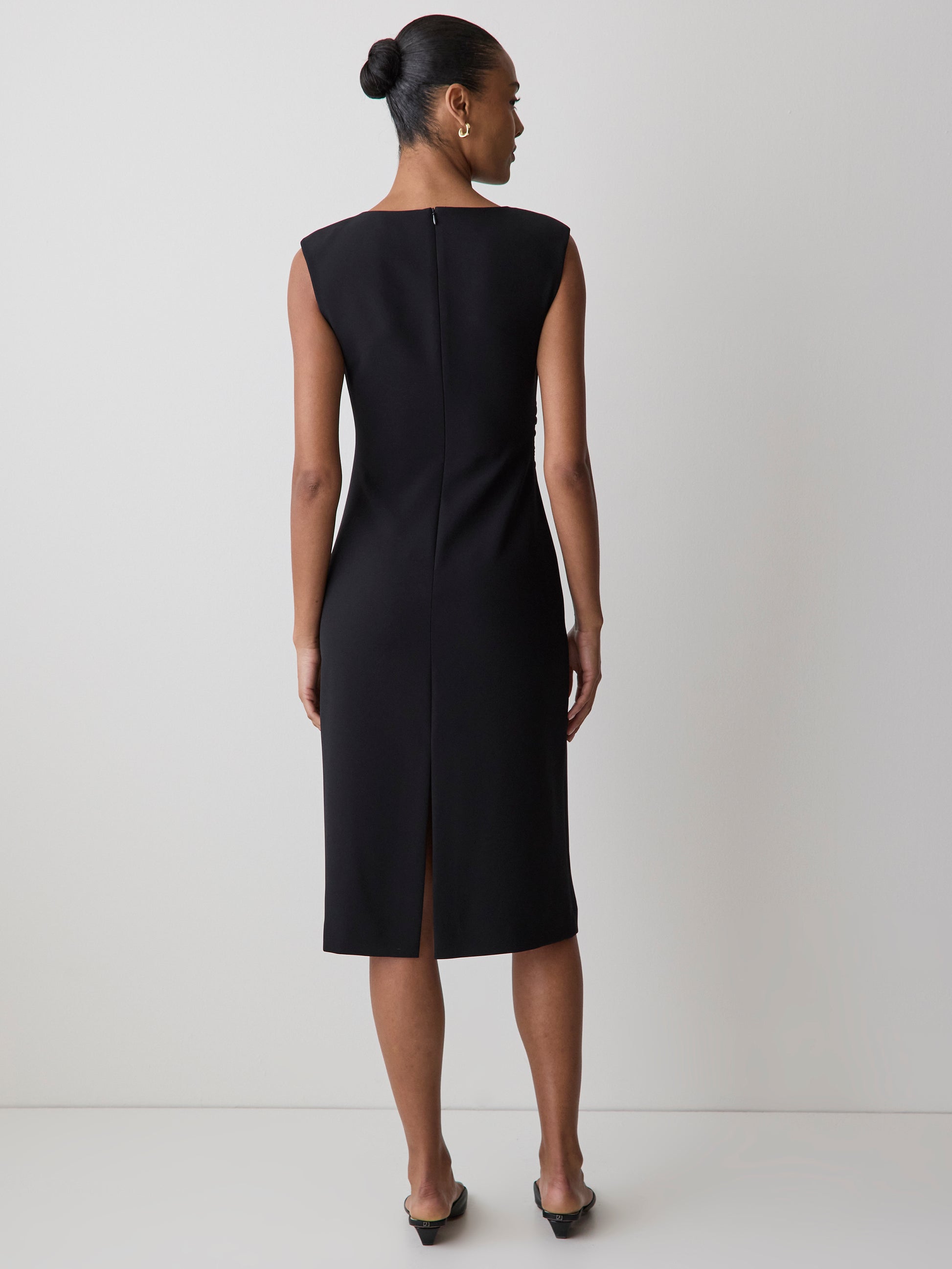 Sleeveless Woven Dress with Cow Neck, Polyester Blend