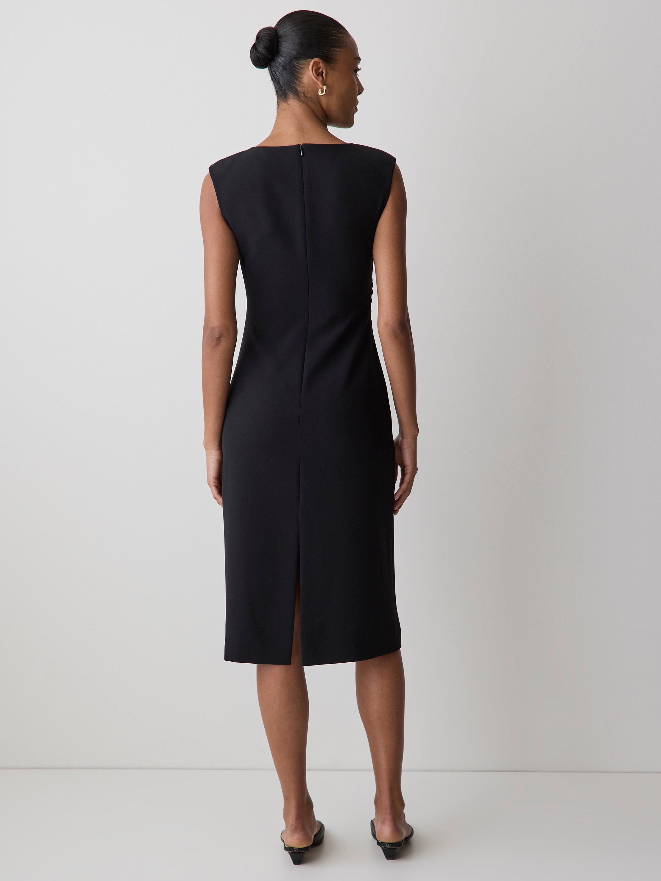 Sleeveless Woven Dress with Cow Neck, Polyester Blend
