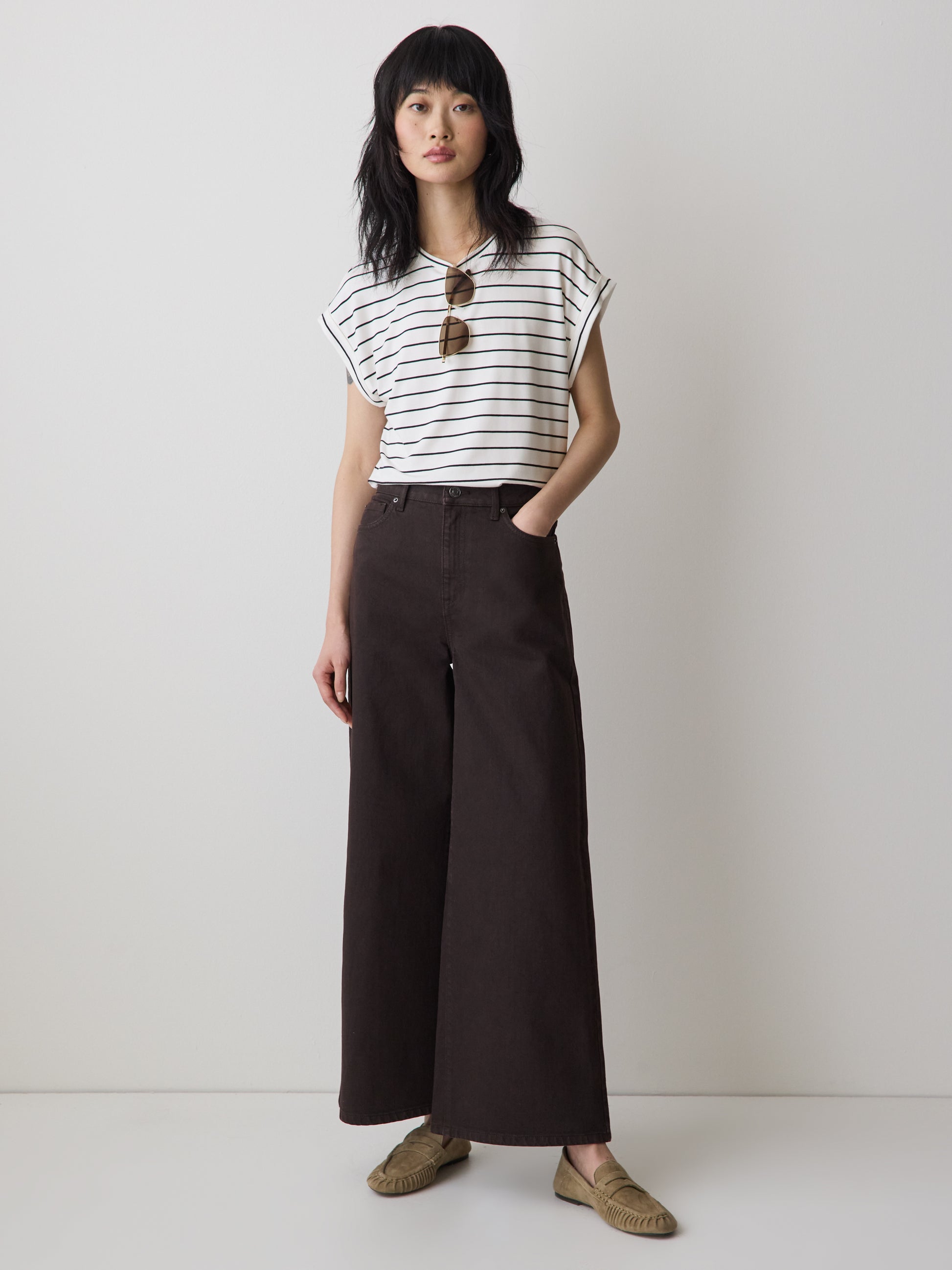 Striped Extended-Sleeve Crew-Neck Tee