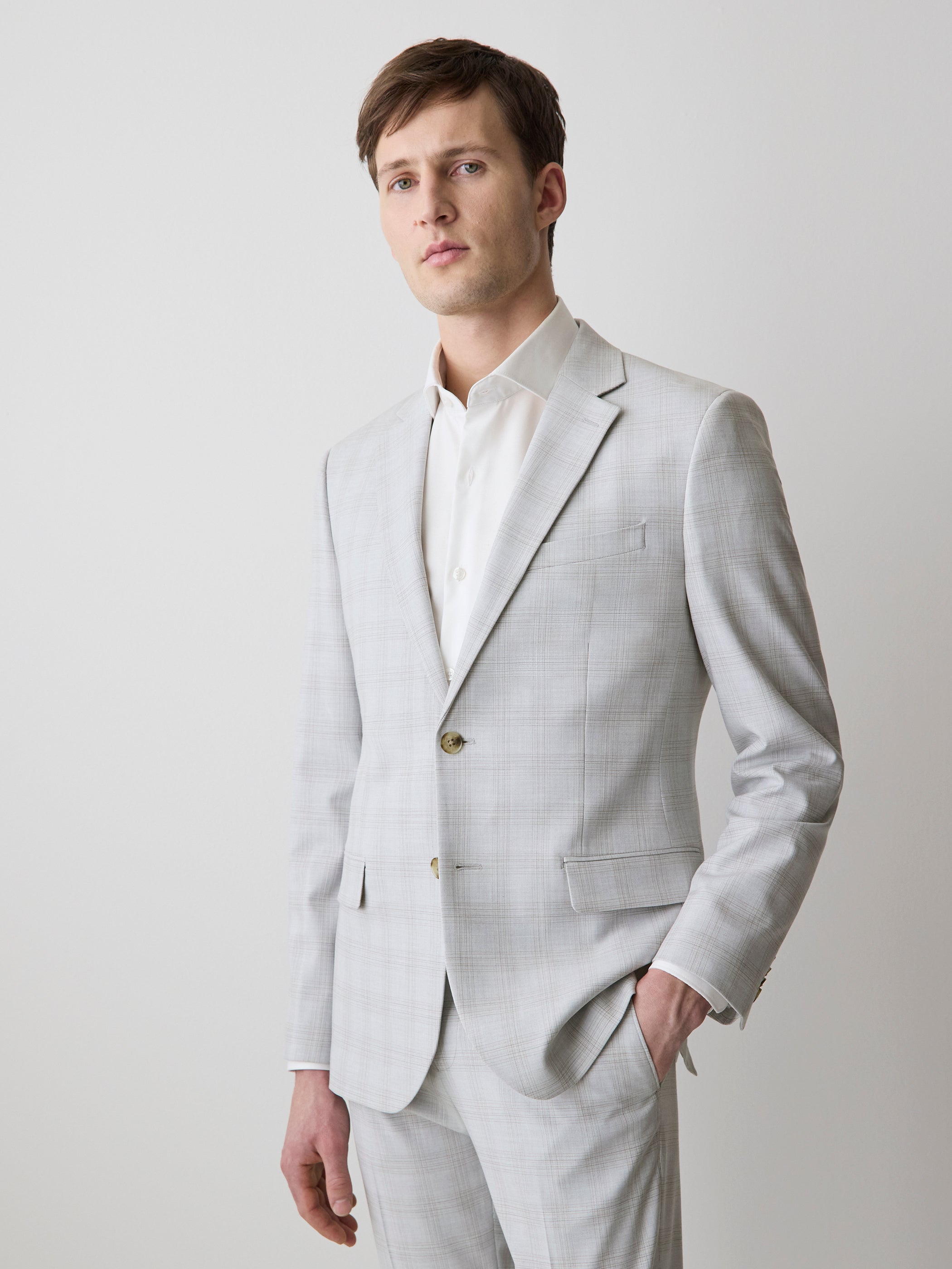 Slim Fit Grey Checkered Suit Blazer