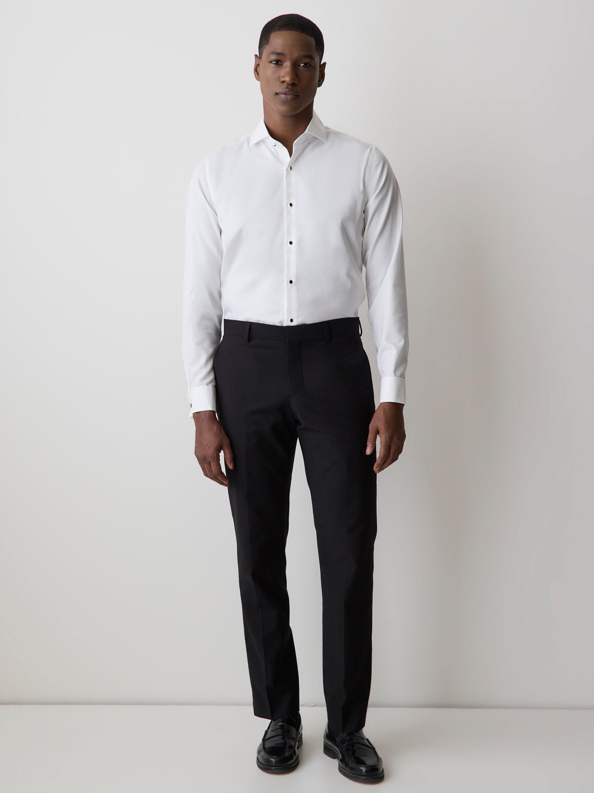 White Tailored Fit Tuxedo Shirt with French Cuffs