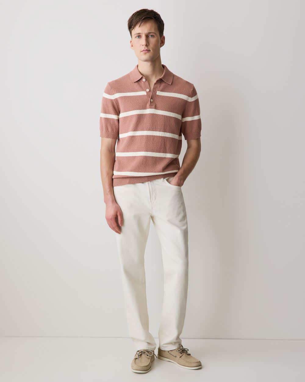 Short-Sleeve Bouclé Polo Sweater