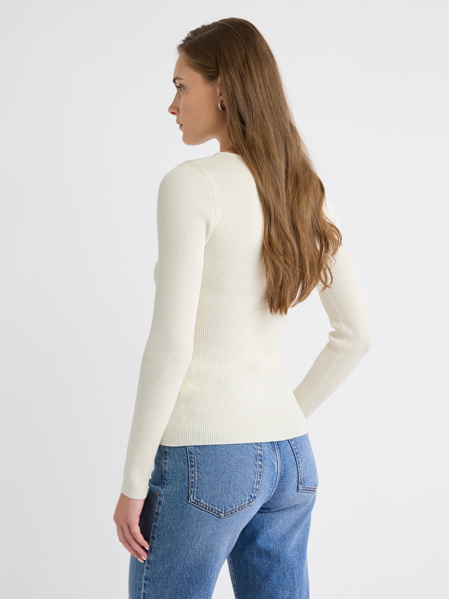 Haut Côtelé à Manches Longues et Col V