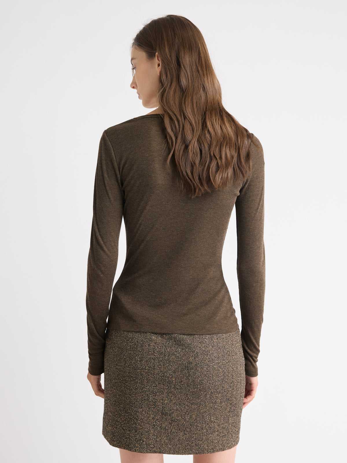 Wool-Blend Scoop-Neck Long-Sleeve Top