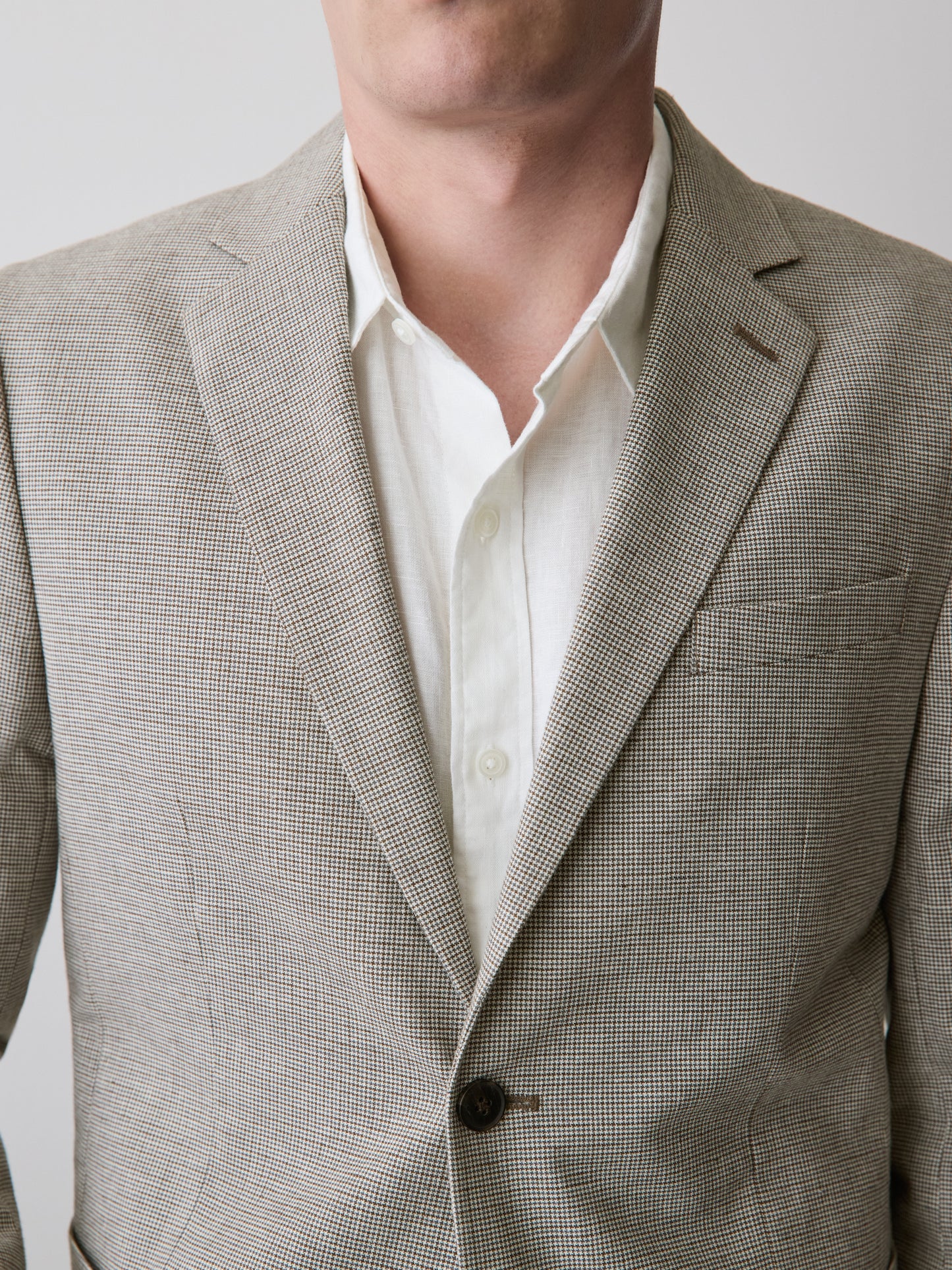 Houndstooth Linen-Blend Blazer