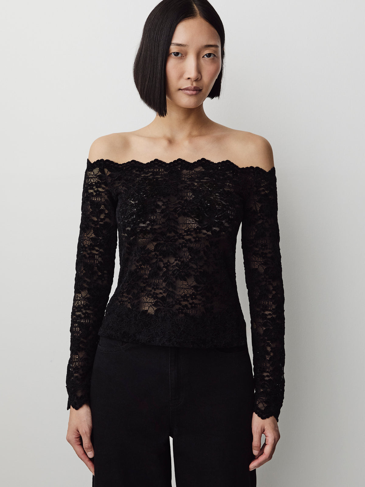 Off-the-Shoulder Long-Sleeve Lace Top