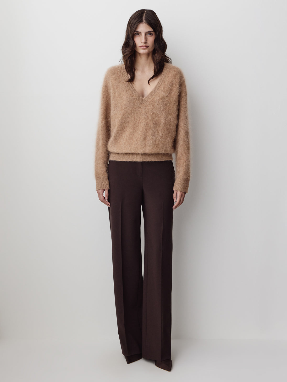 Long-Sleeve V-Neck Hairy Merino Sweater