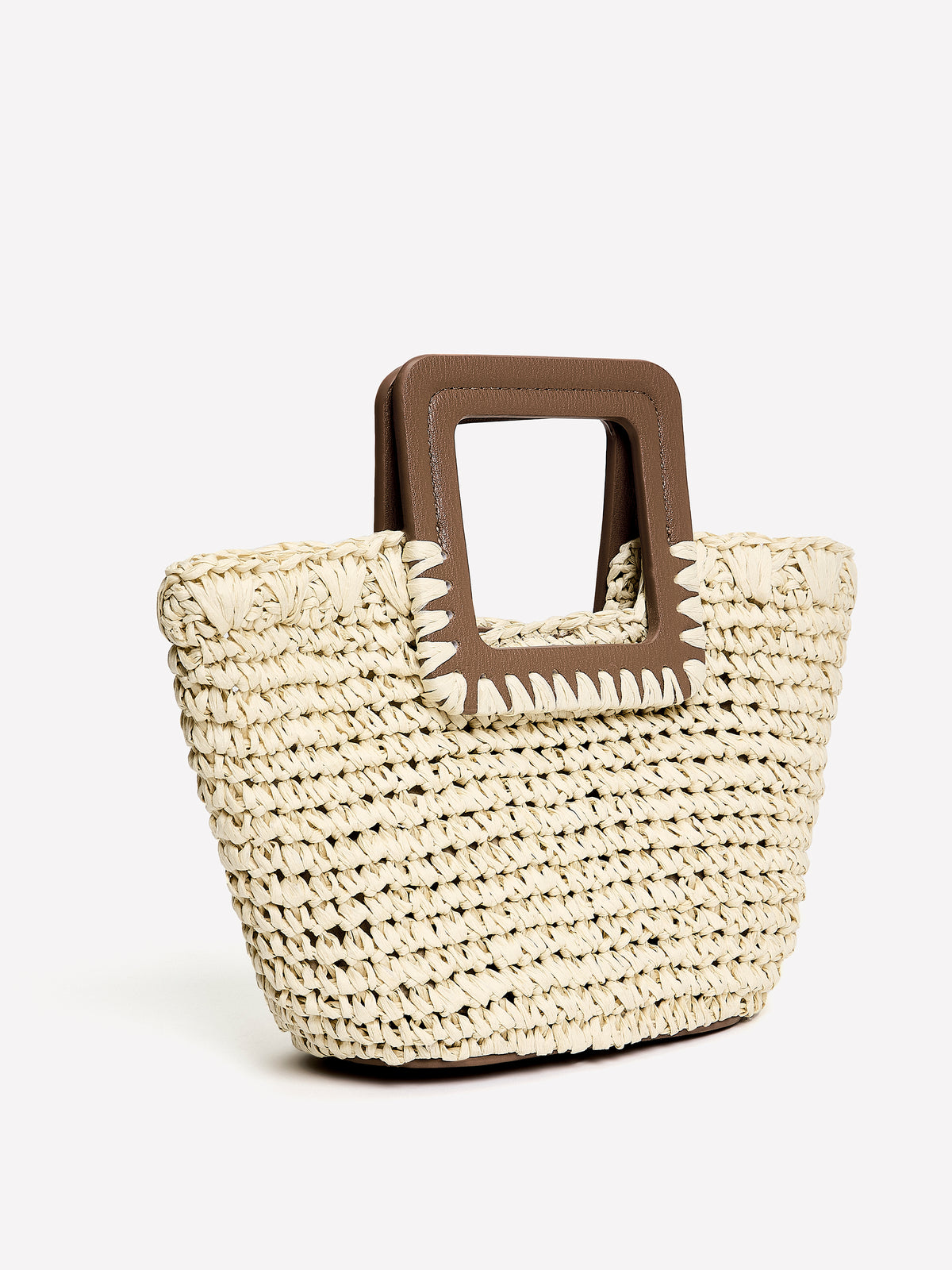 Woven Paper and PU Cutout Handle Handbag