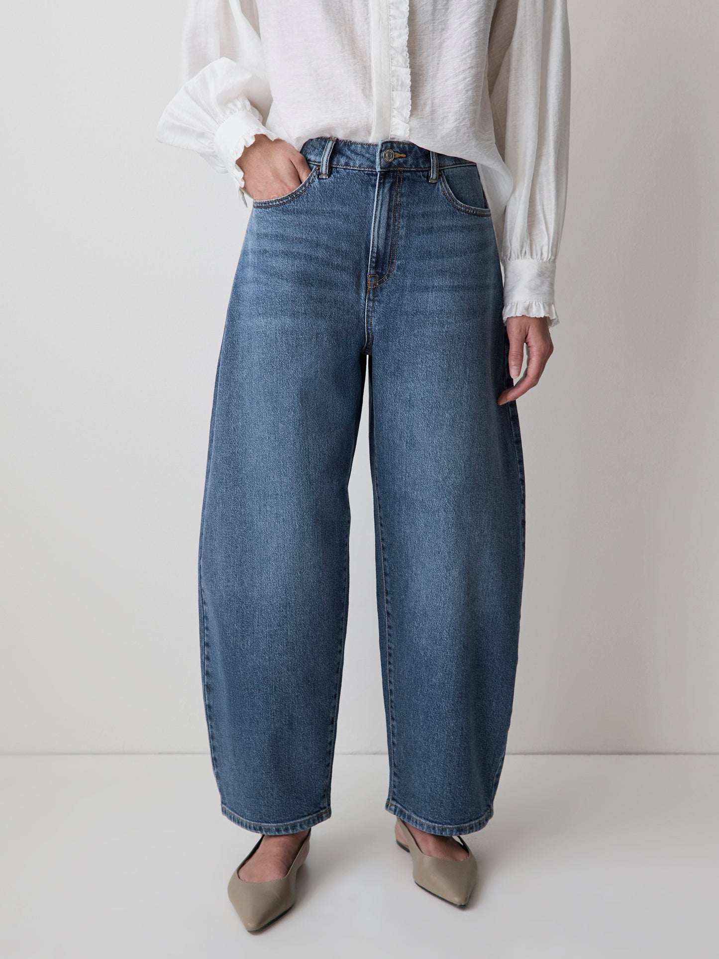 Jeans à Taille Haute et Jambe Ballon