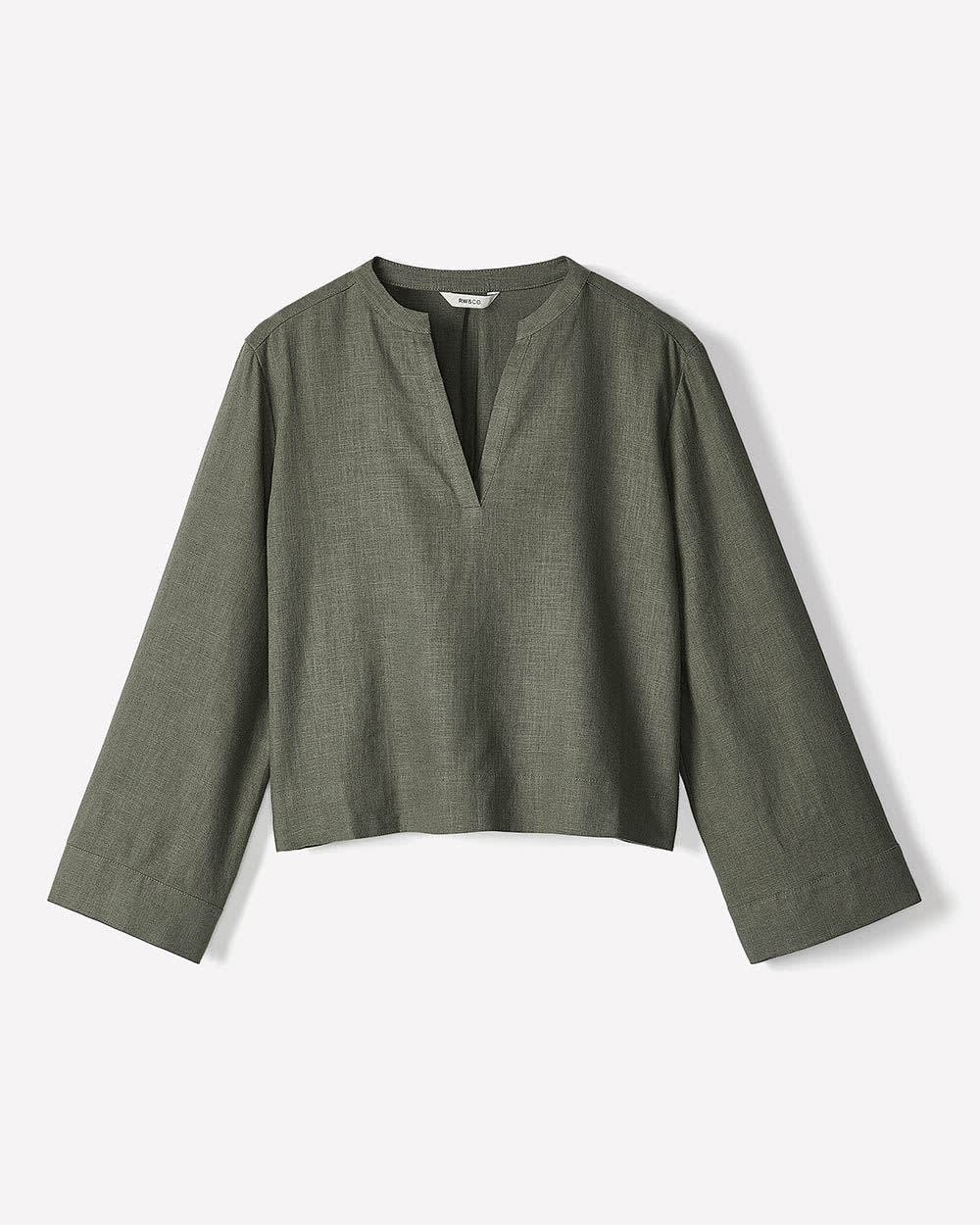 Linen Long-Sleeve Popover Blouse