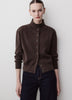 Knit Cardigan Cotton Nylon Blend Mock Neck